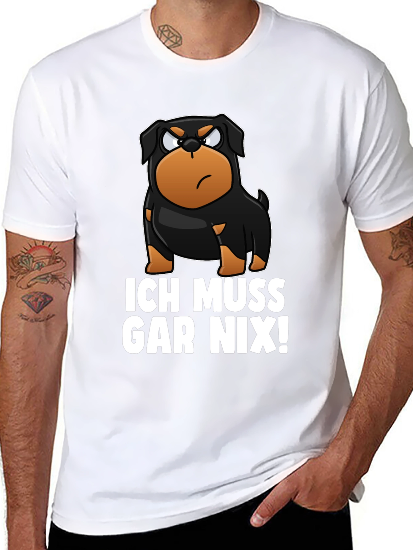 Black Ich Muss Gar Nix! Rottweiler Graphic T-Shirt view 8