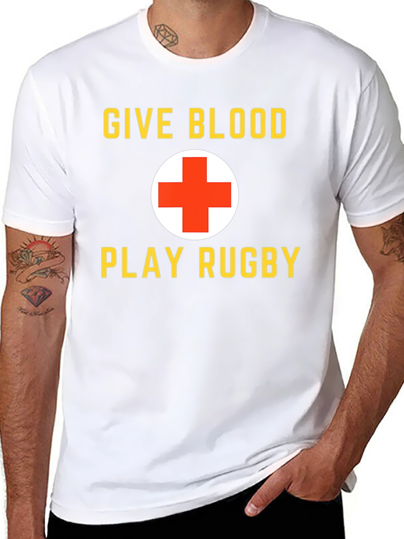 Black Give Blood Play Rugby Black Graphic T-Shirt view 8