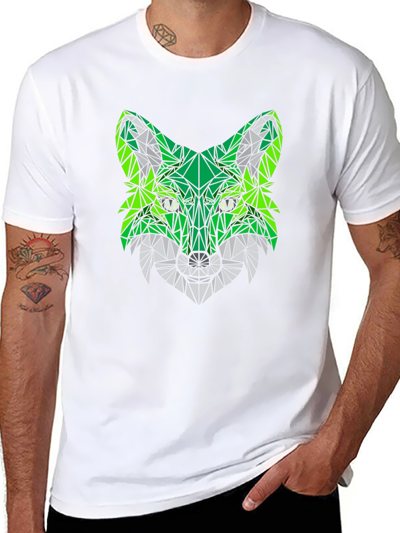 Black Geometric Fox Head Black T-Shirt view 8