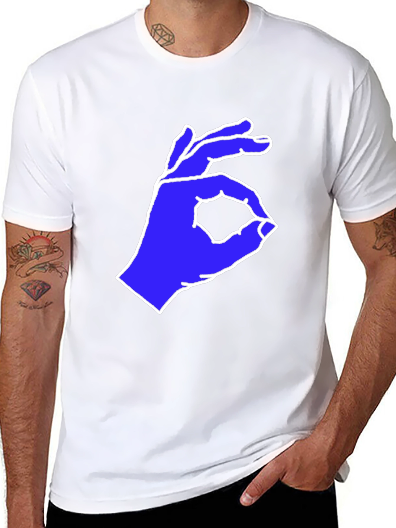 Black Black T-Shirt with Blue Hand Gesture Graphic view 8