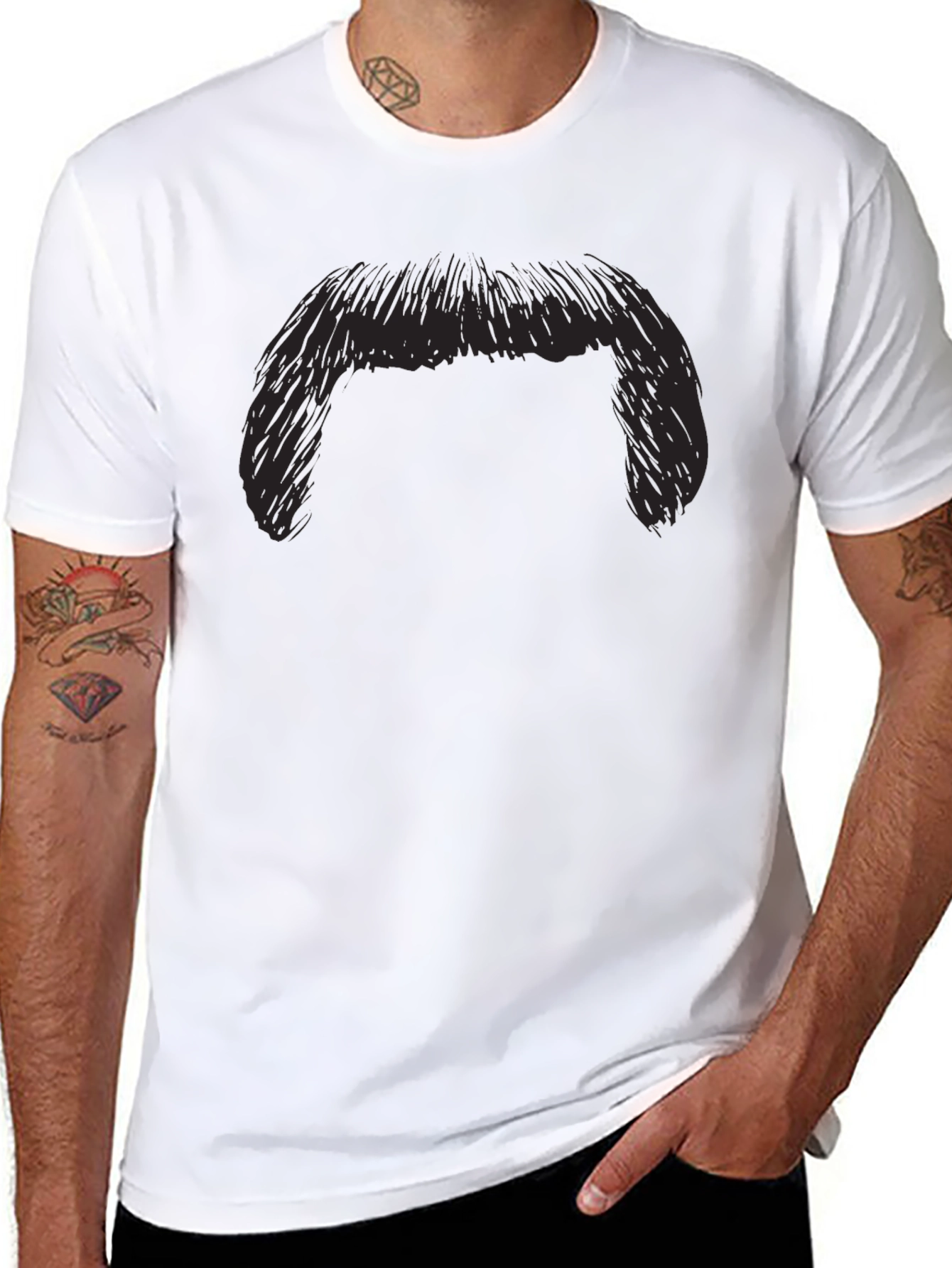 Black Funny Moustache Graphic Black T-Shirt view 8