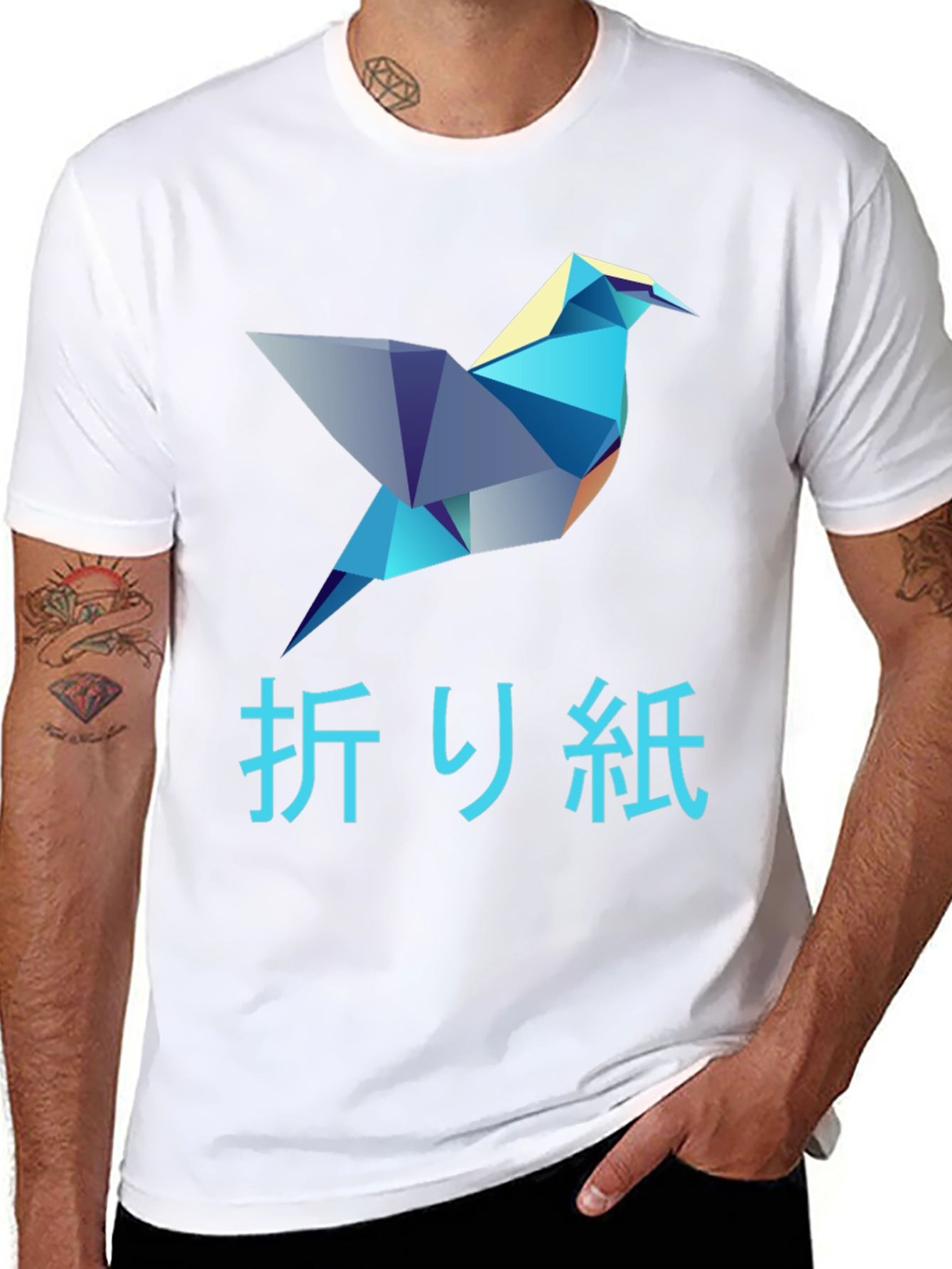 Black Origami Bird Graphic T-Shirt - Stylish Men's Tee view 8