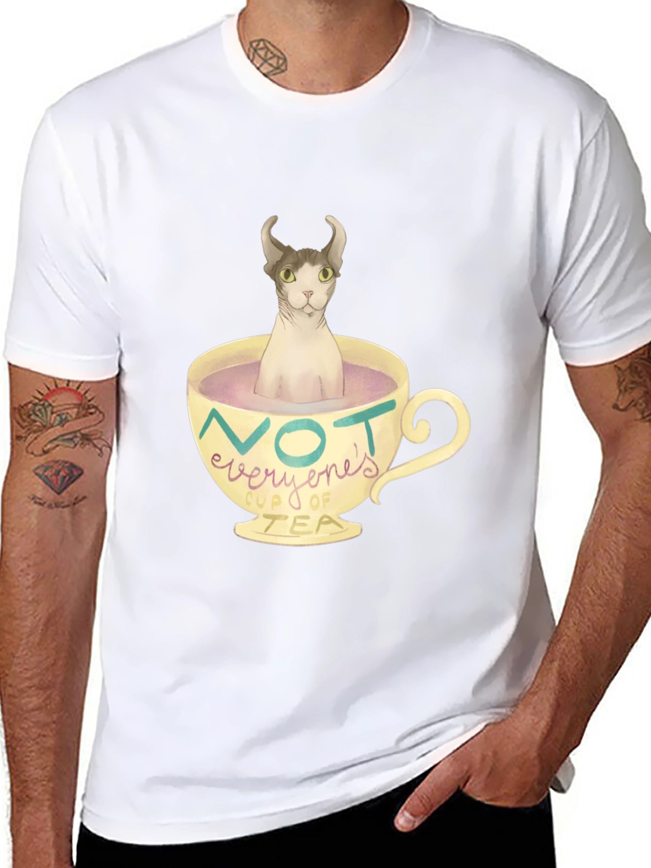 Black Not Everyone's Cup of Tea - Novelty Cat T-Shirt view 8