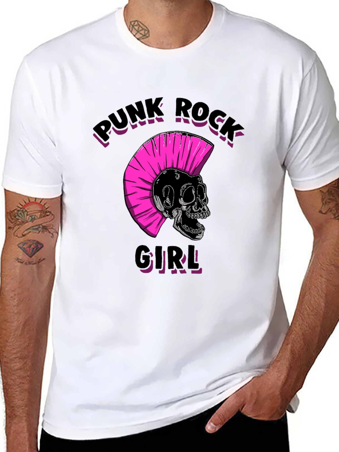Punk Rock Girl Graphic Tee - Black Unisex T-Shirt - 8