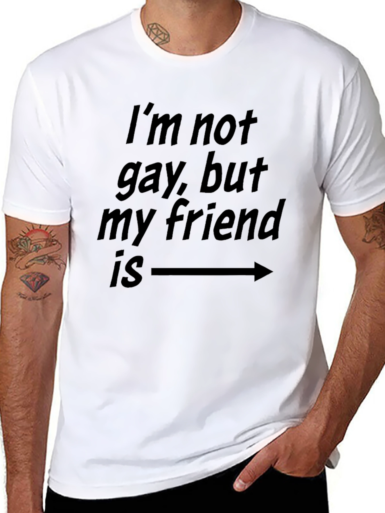 Black Humorous T-Shirt: I'm Not Gay, But My Friend Is view 8
