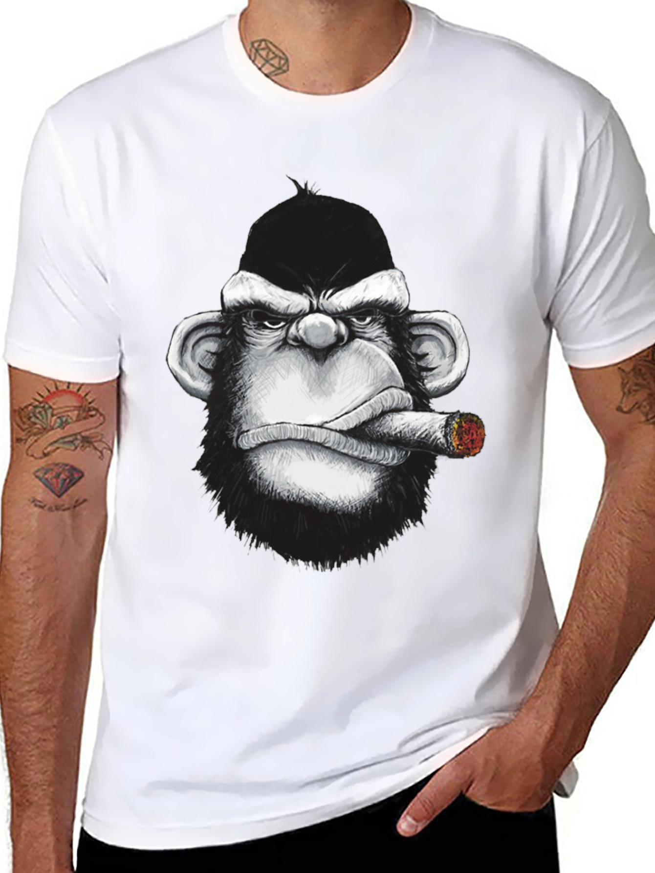 Black Cool Monkey Cigar Graphic Tee - Black Cotton view 8