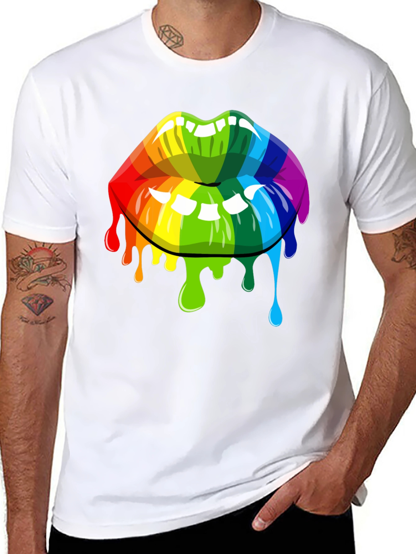 Black Rainbow Lips Graphic Tee - Unisex Black T-Shirt view 8