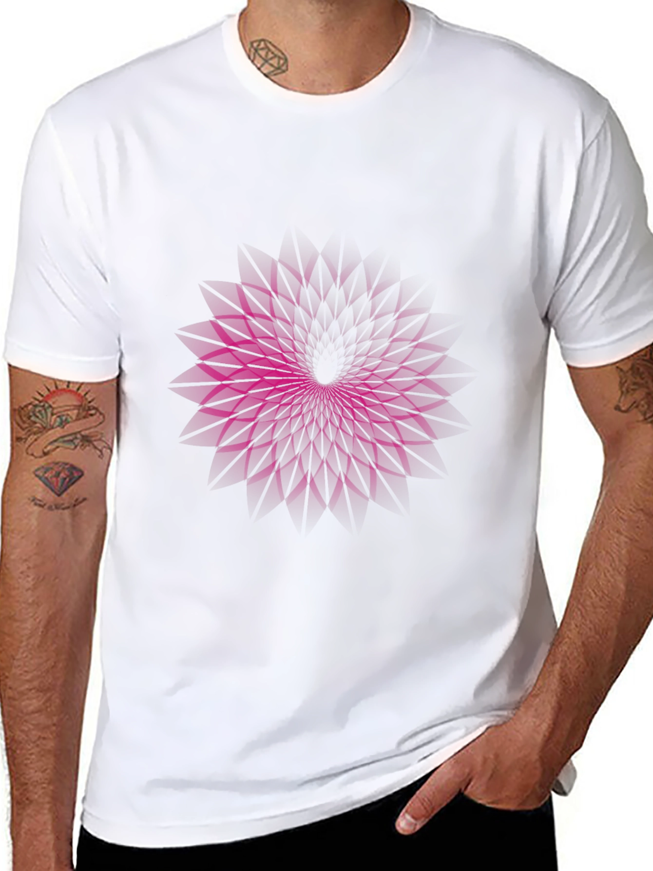 Black Geometric Purple Vortex Graphic Black T-Shirt view 8