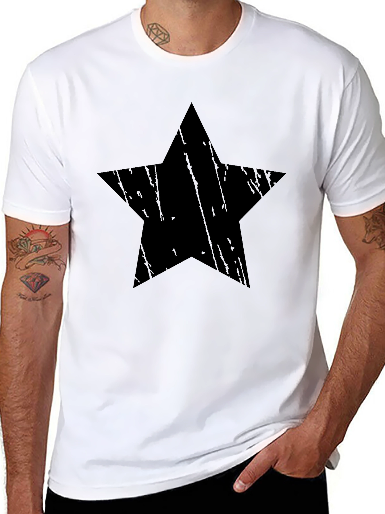 Black Distressed Star Graphic Black T-Shirt - Men's Casual Tee view 8
