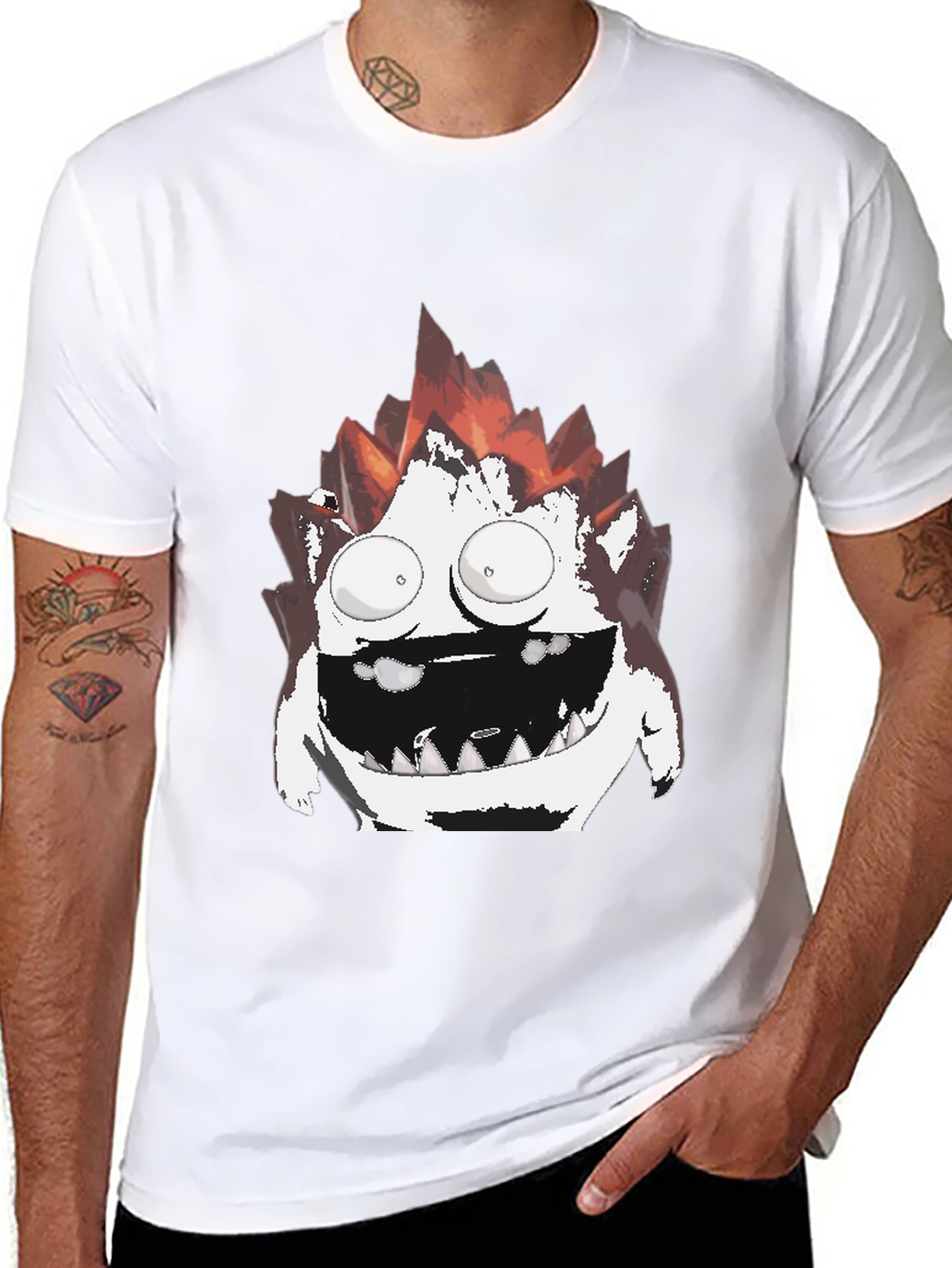 Black Monster Graphic Print Men's Black T-Shirt view 8