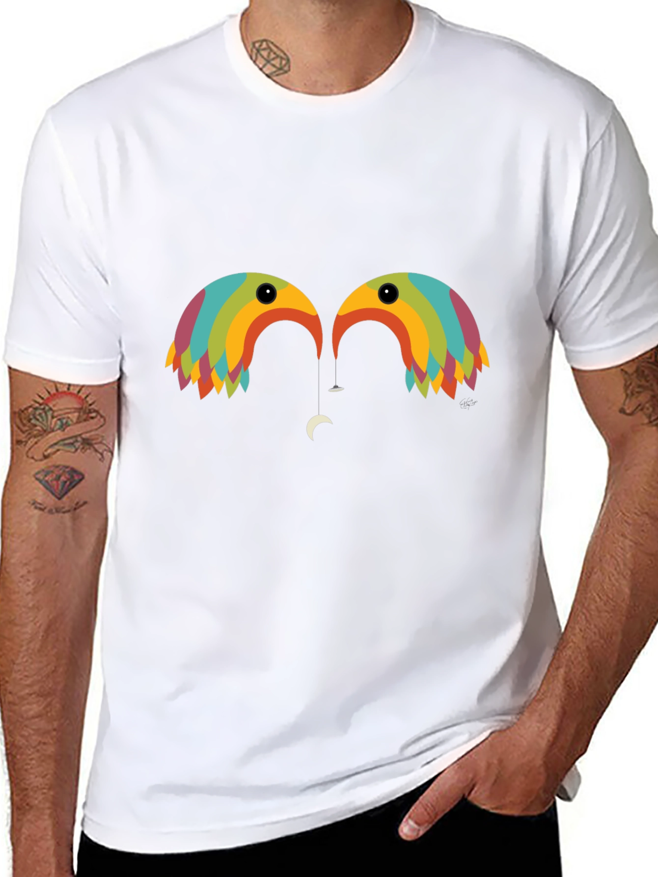 Black Rainbow Birds Graphic T-Shirt view 8