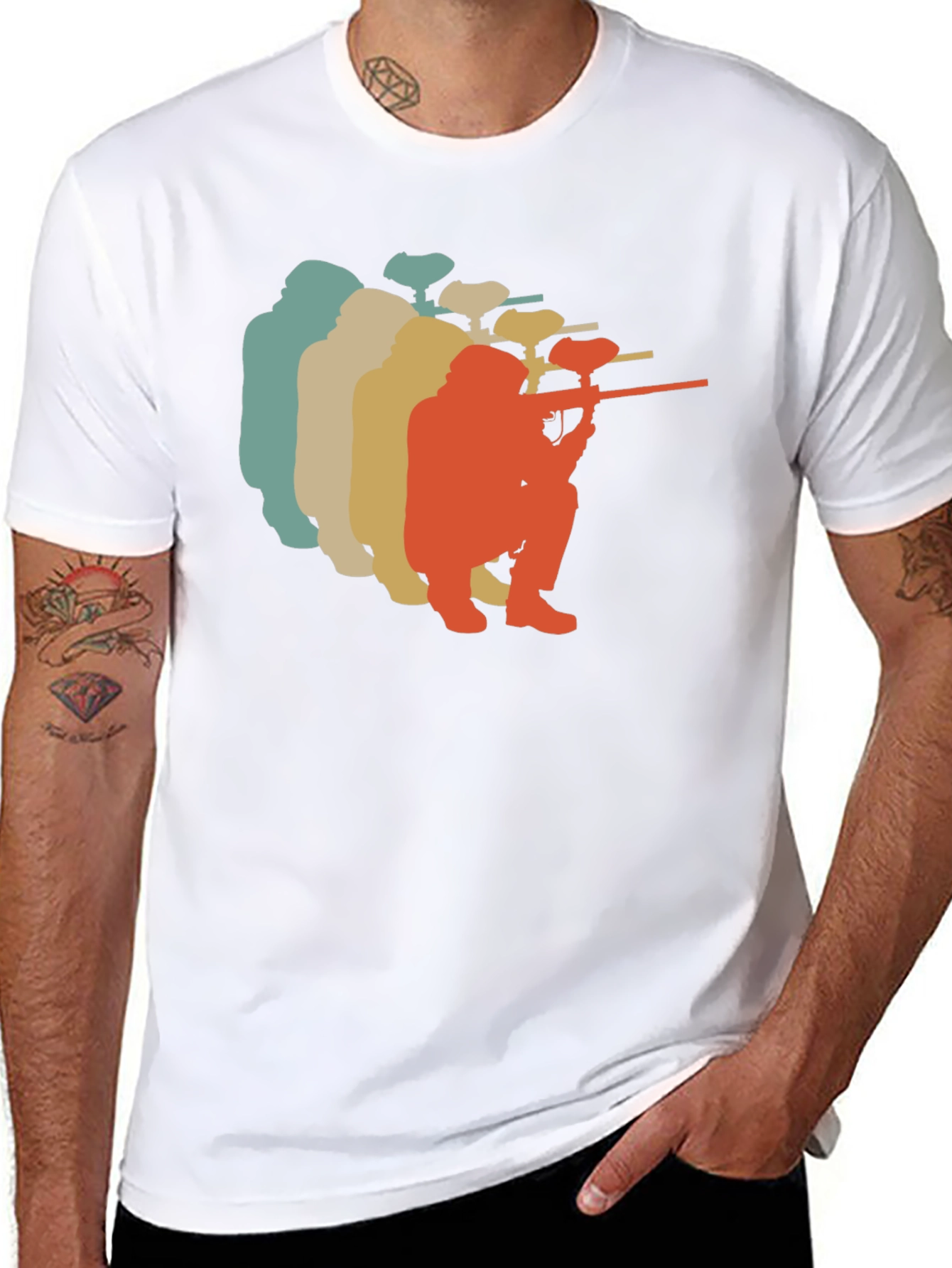 Black Vintage Paintball Player Silhouette T-Shirt view 8