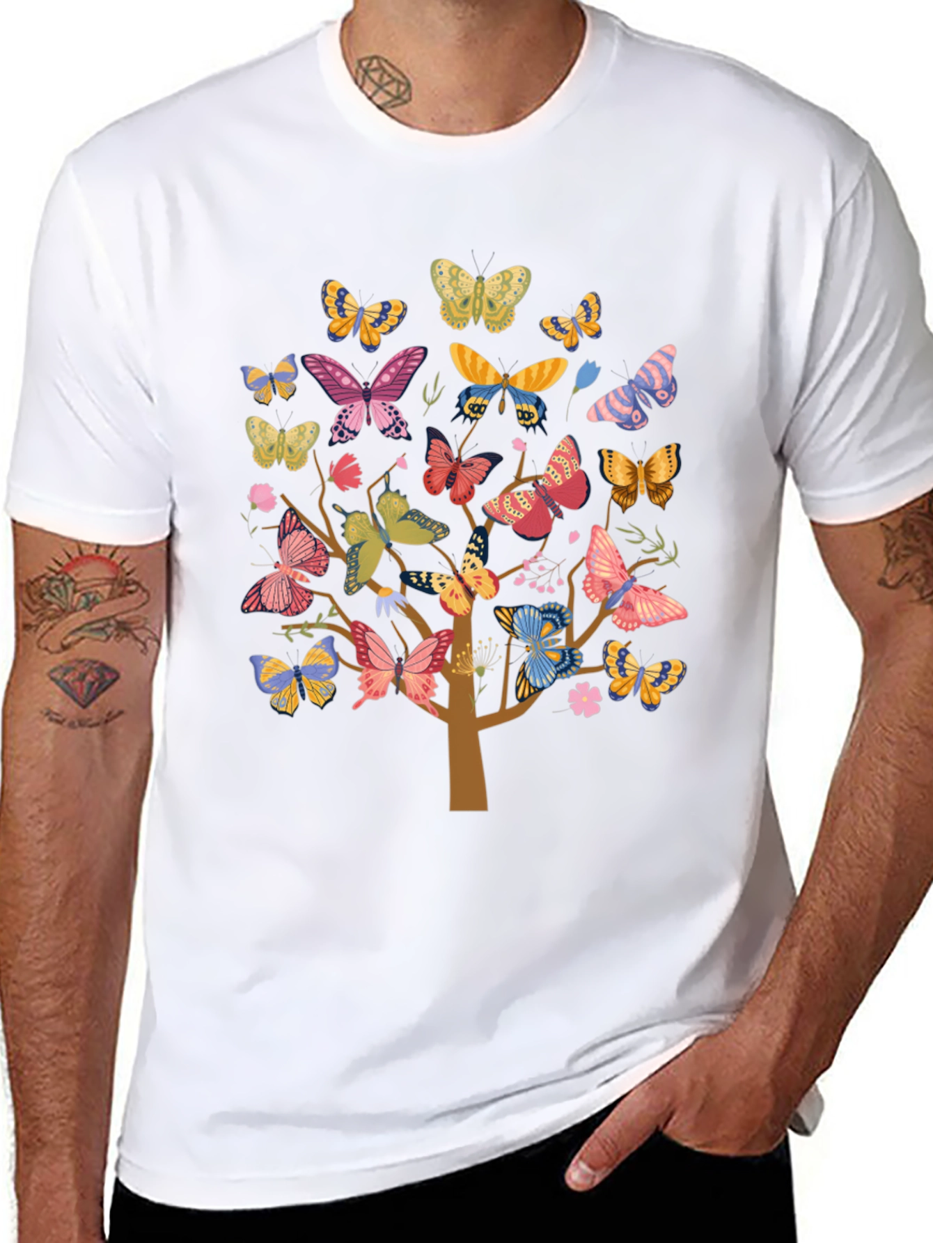 Black Butterfly Tree Graphic Tee - Trendy Unisex Shirt view 8