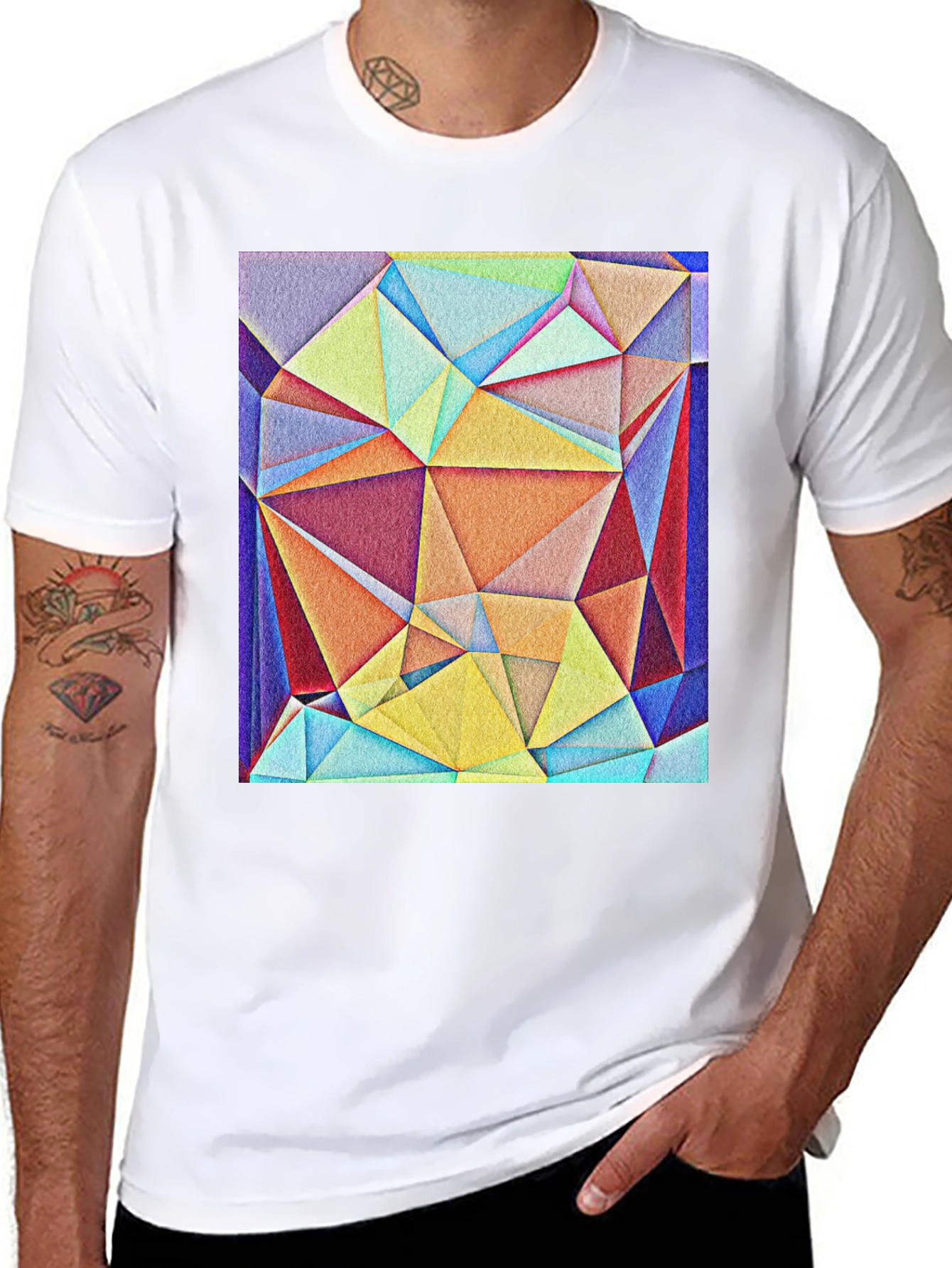Black Geometric Triangle Art Tee - Modern Abstract Design view 8