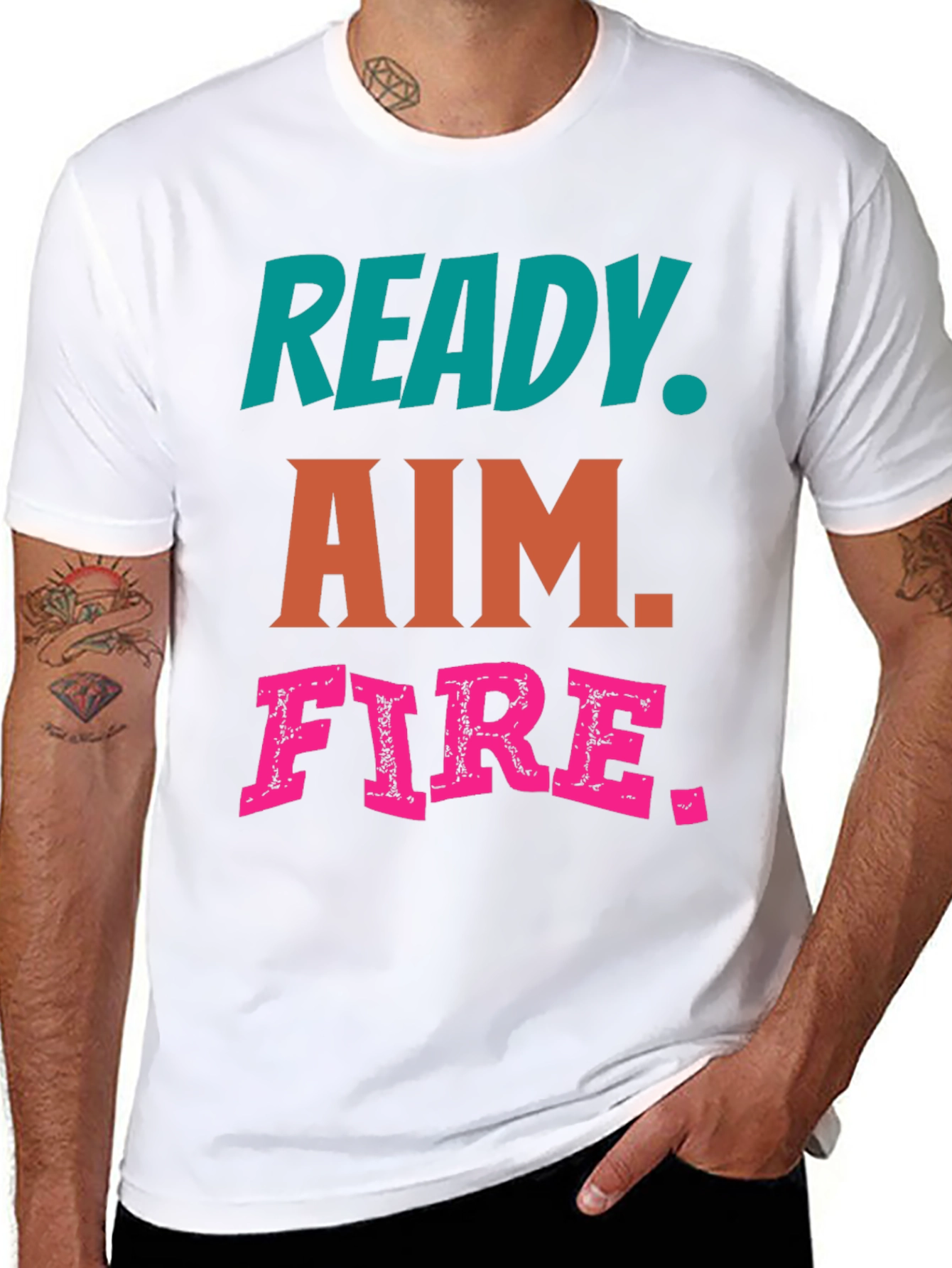 Black Ready Aim Fire Graphic Tee - Black Cotton T-Shirt view 8