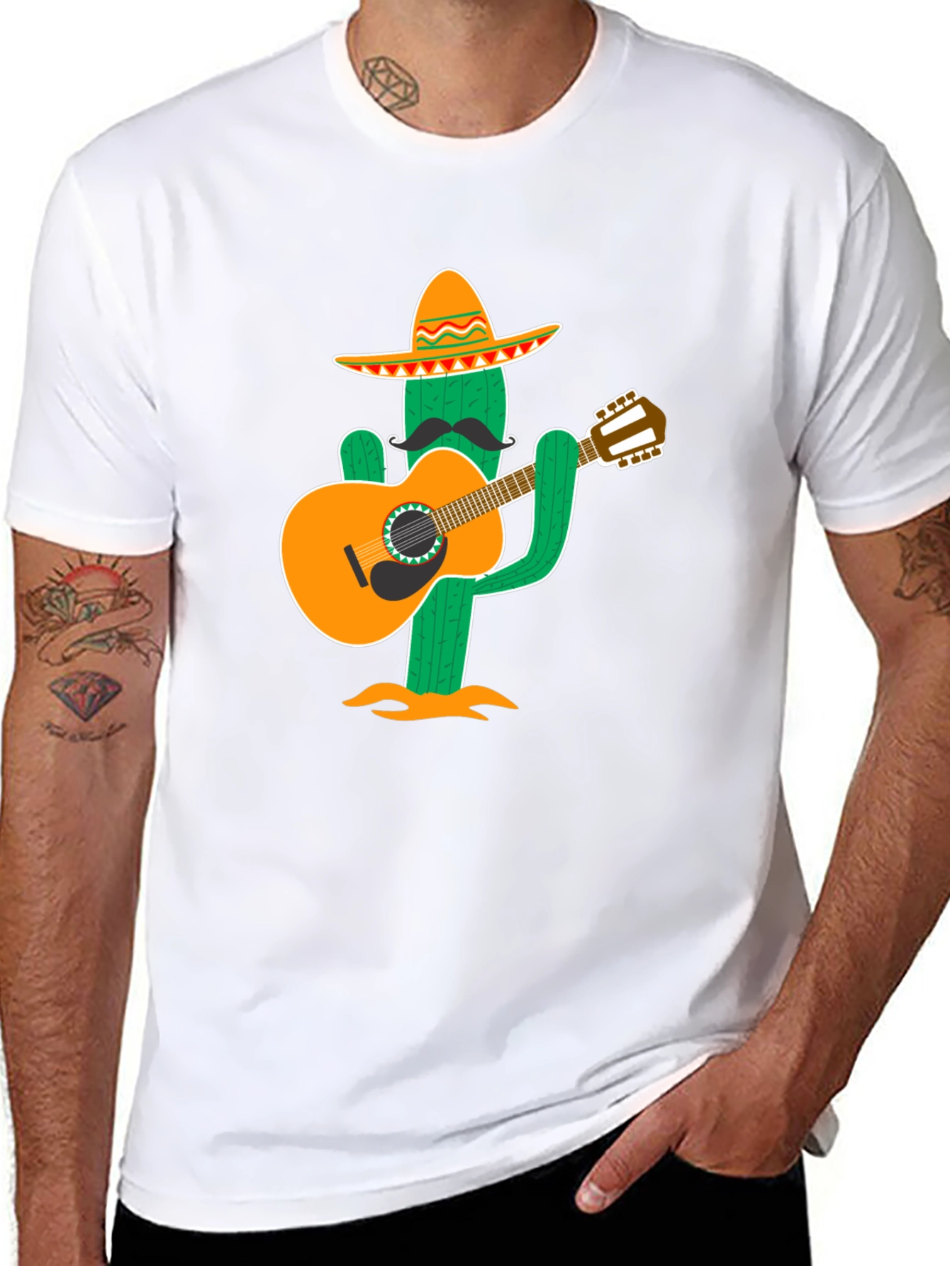 Black Cactus Musician T-Shirt - Cool Graphic Tee view 8