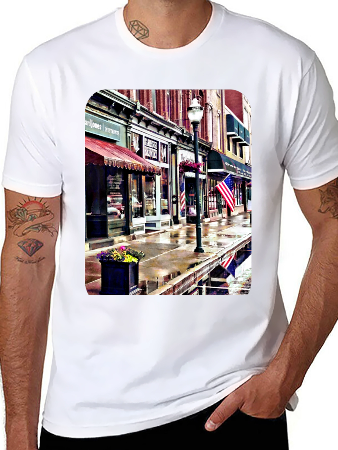 Black Downtown Street View Graphic T-Shirt view 8