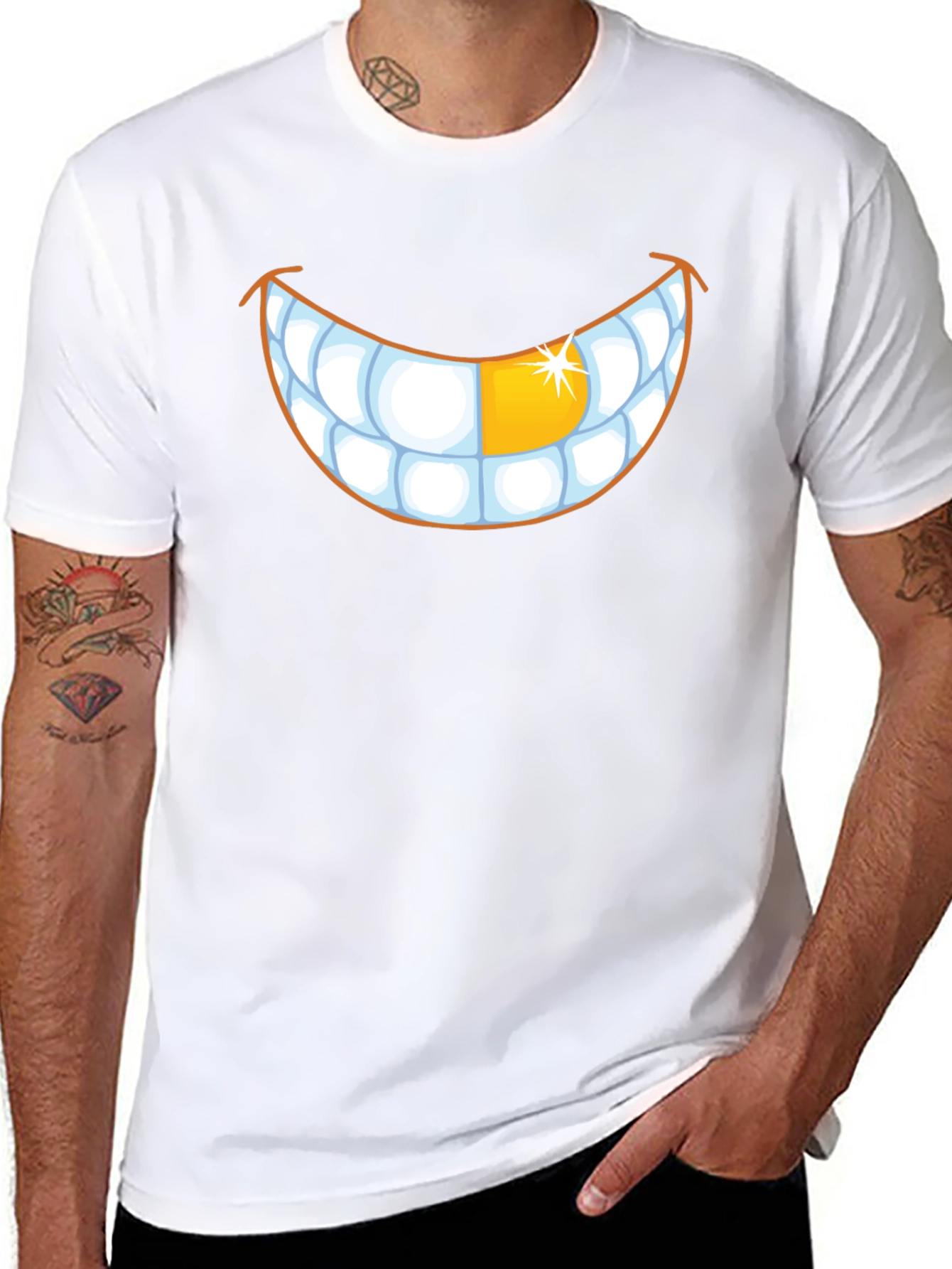 Black Grinning Teeth Graphic Tee - Gold Tooth view 8