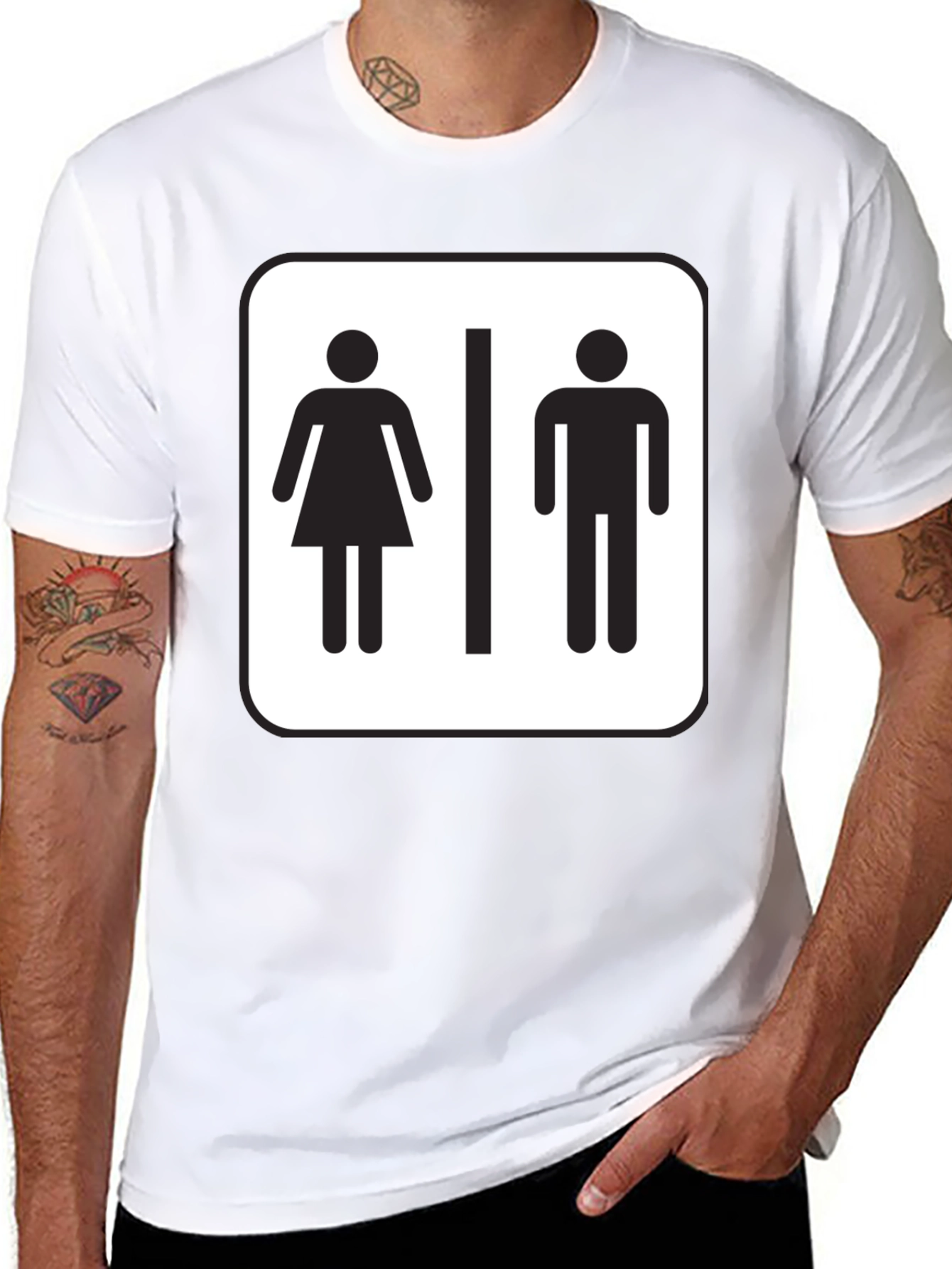 Black Unisex Restroom Sign Graphic Tee - Black Cotton Blend view 8