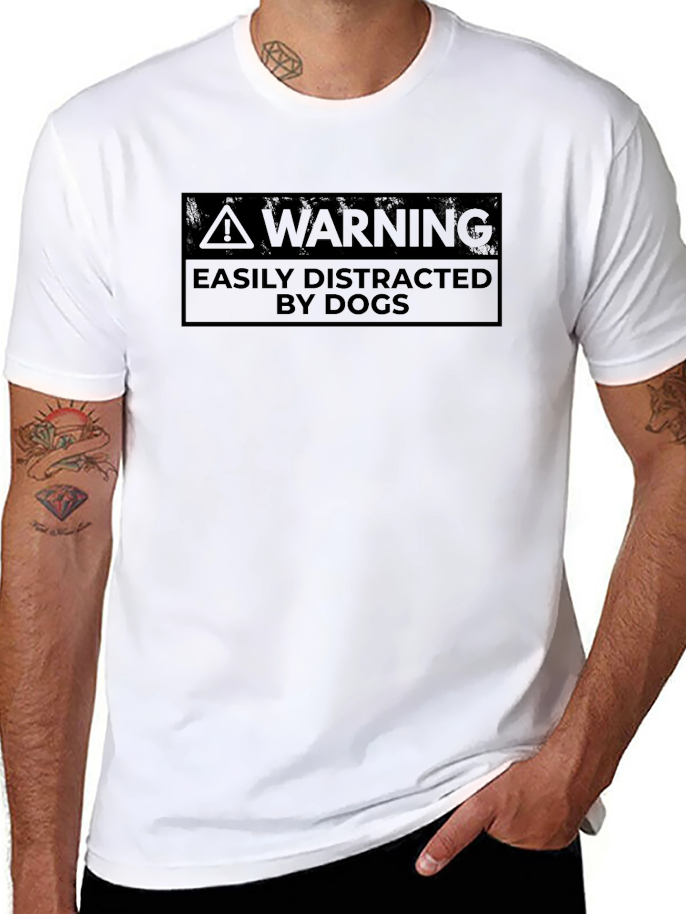 Black Easily Distracted By Dogs Warning T-Shirt view 8