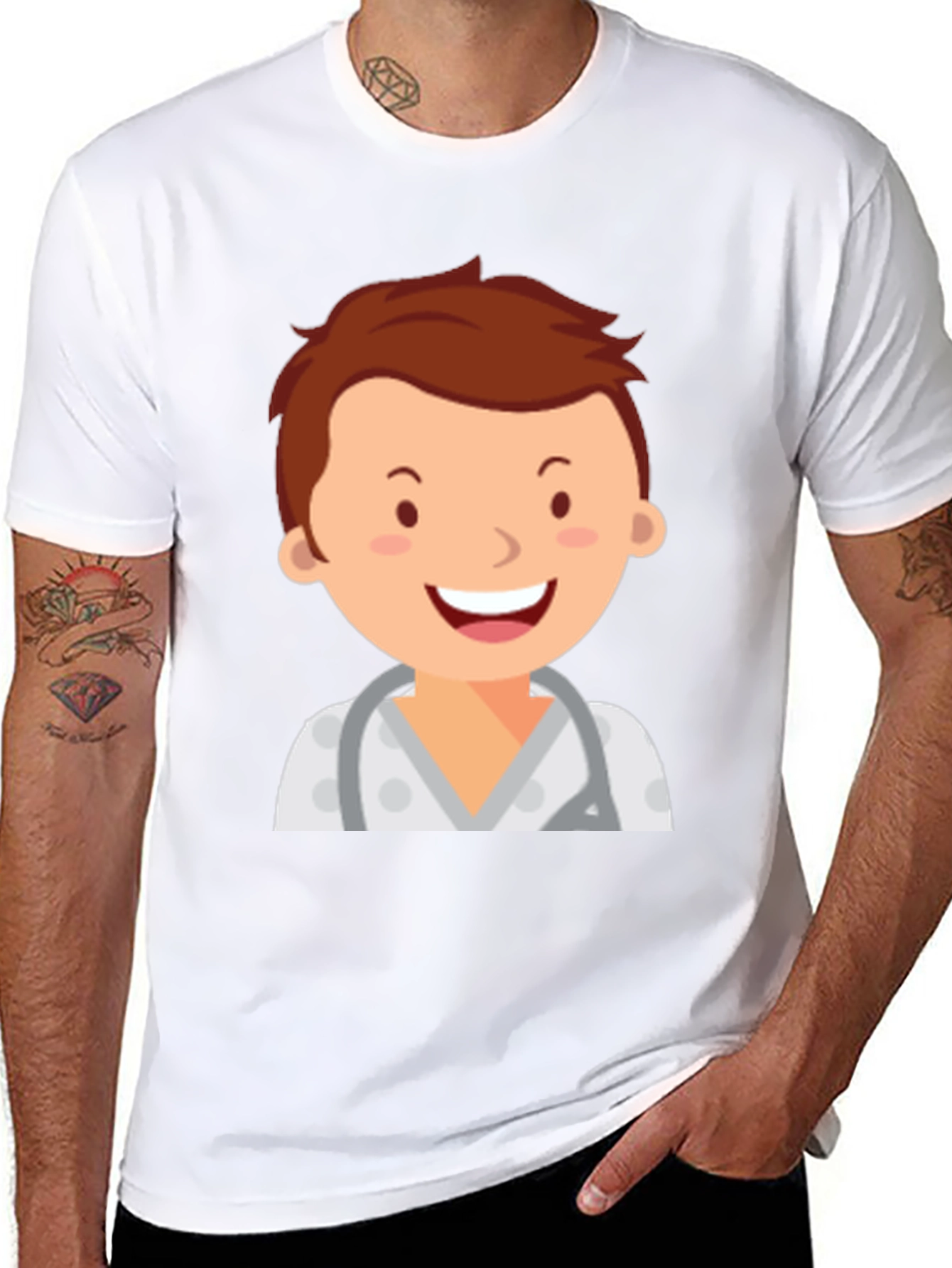 Black Cartoon Doctor Graphic T-Shirt - Black view 8