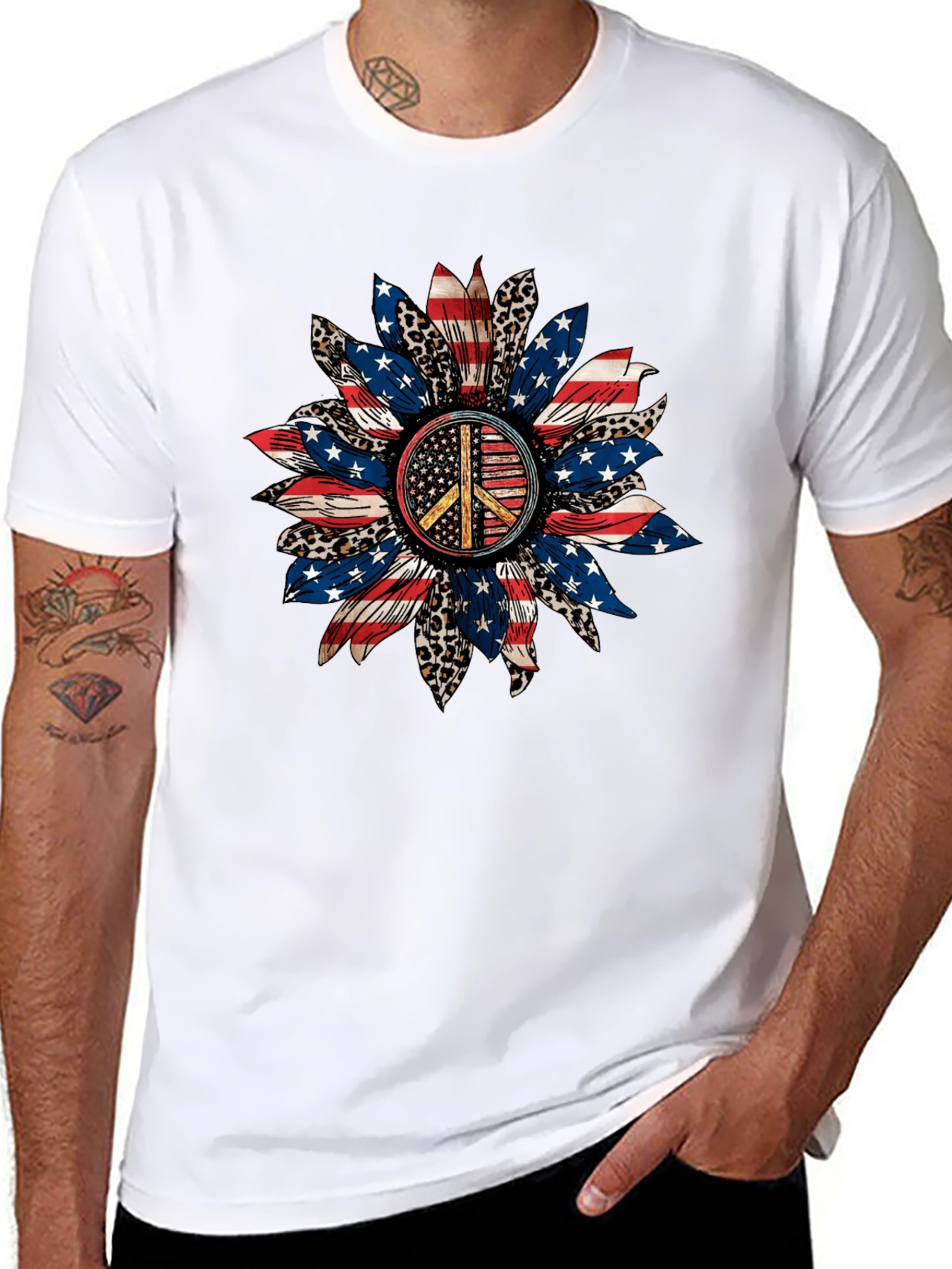 Black Patriotic Peace Sign Sunflower Graphic Tee view 8