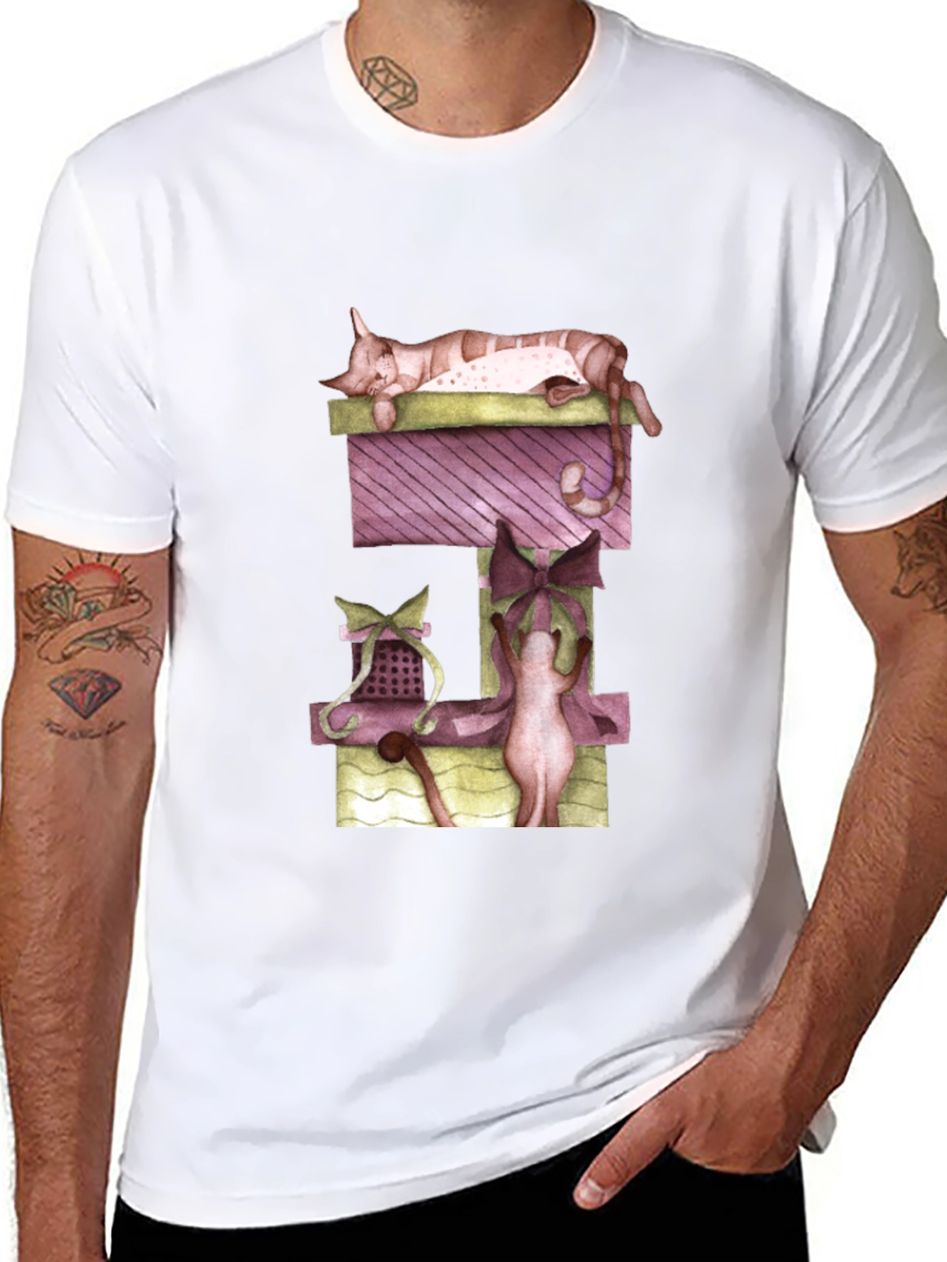 Cat Nap Stack T-Shirt - Whimsical Gift Tee - 8