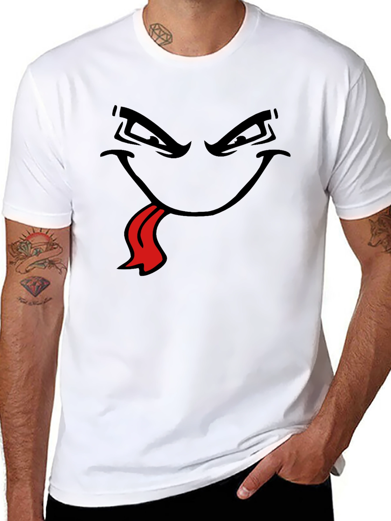 Black Men's Black T-Shirt with Cartoon Face view 8