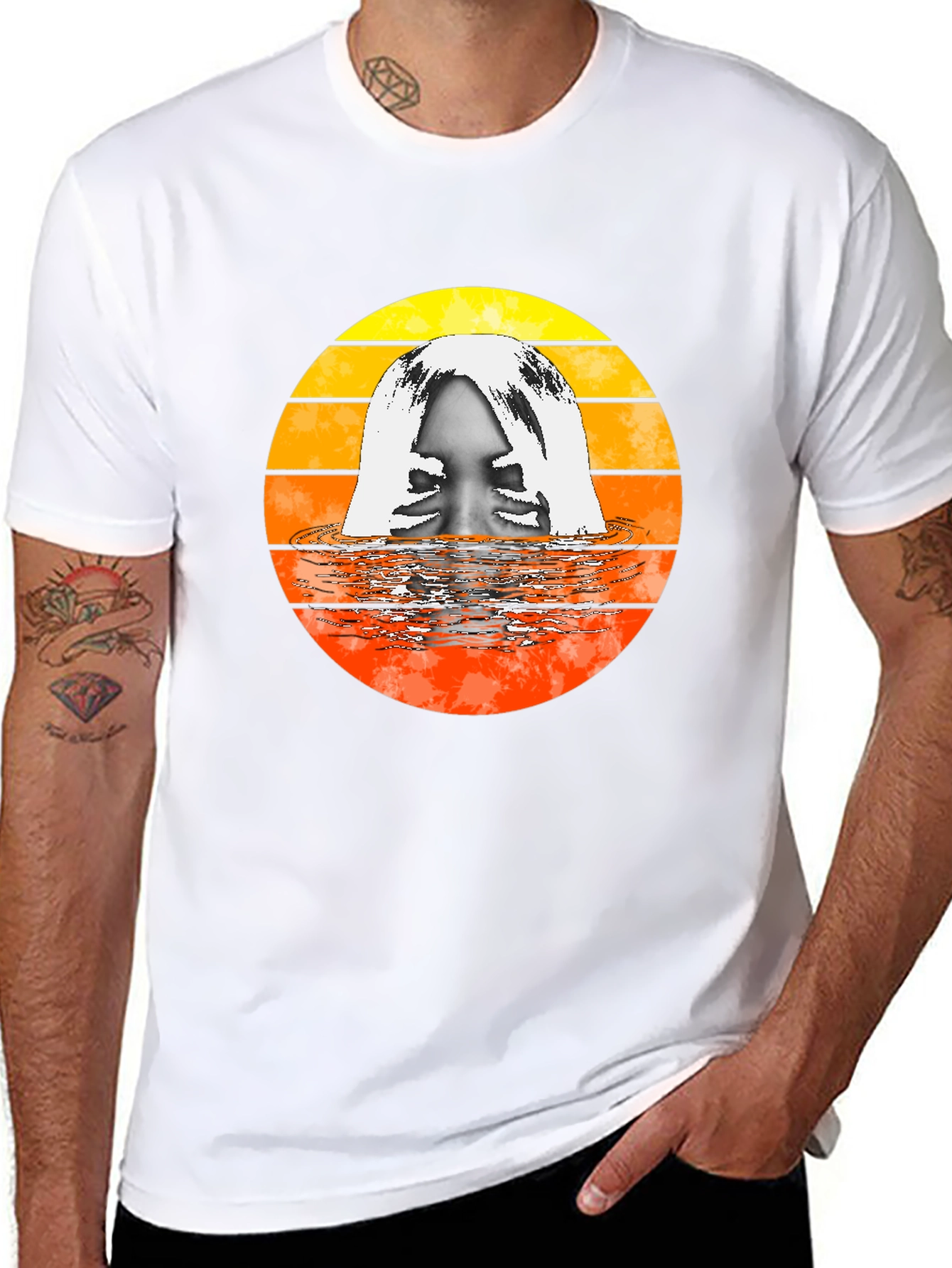 Black Retro Sunset Woman in Water Graphic T-Shirt view 8