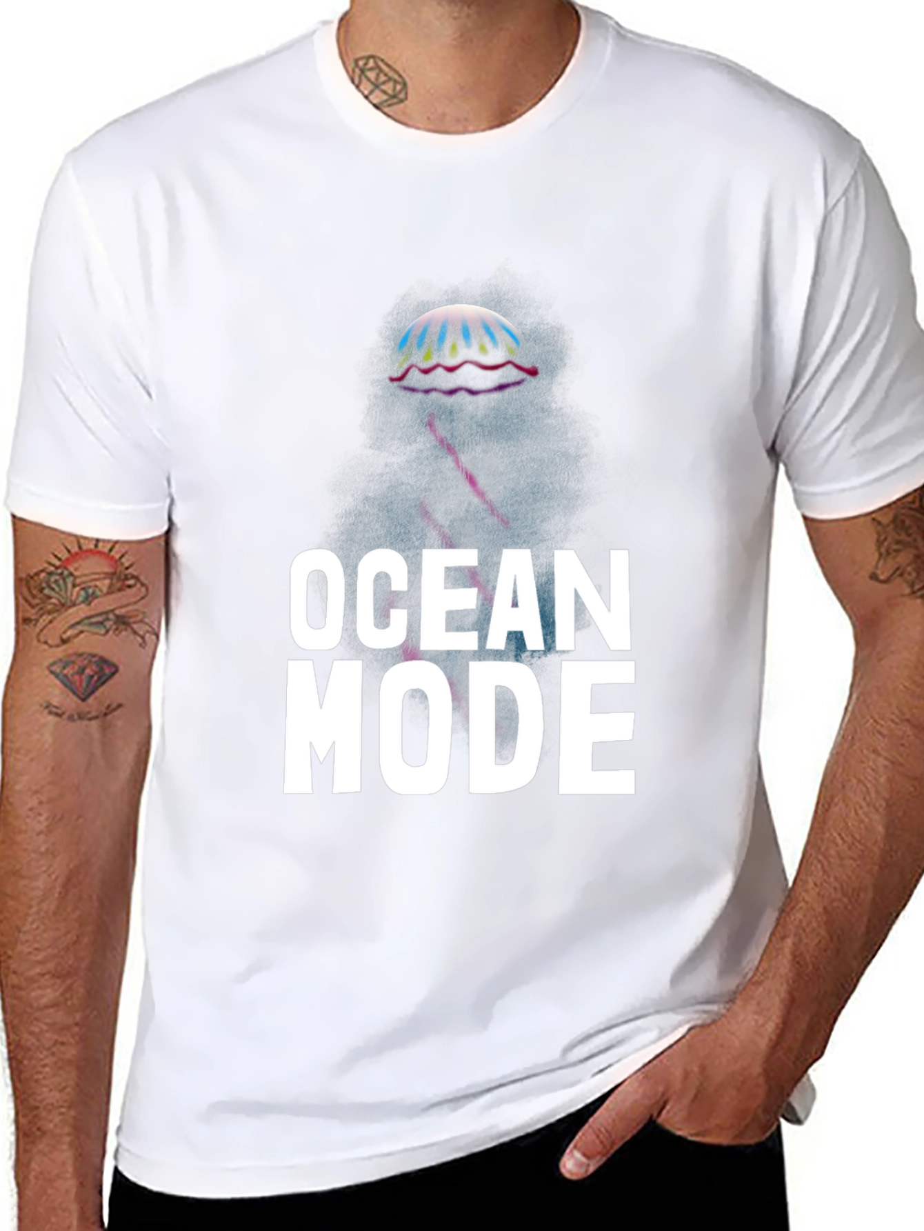 Black Ocean Mode Graphic Tee - Unique Jellyfish Design view 8