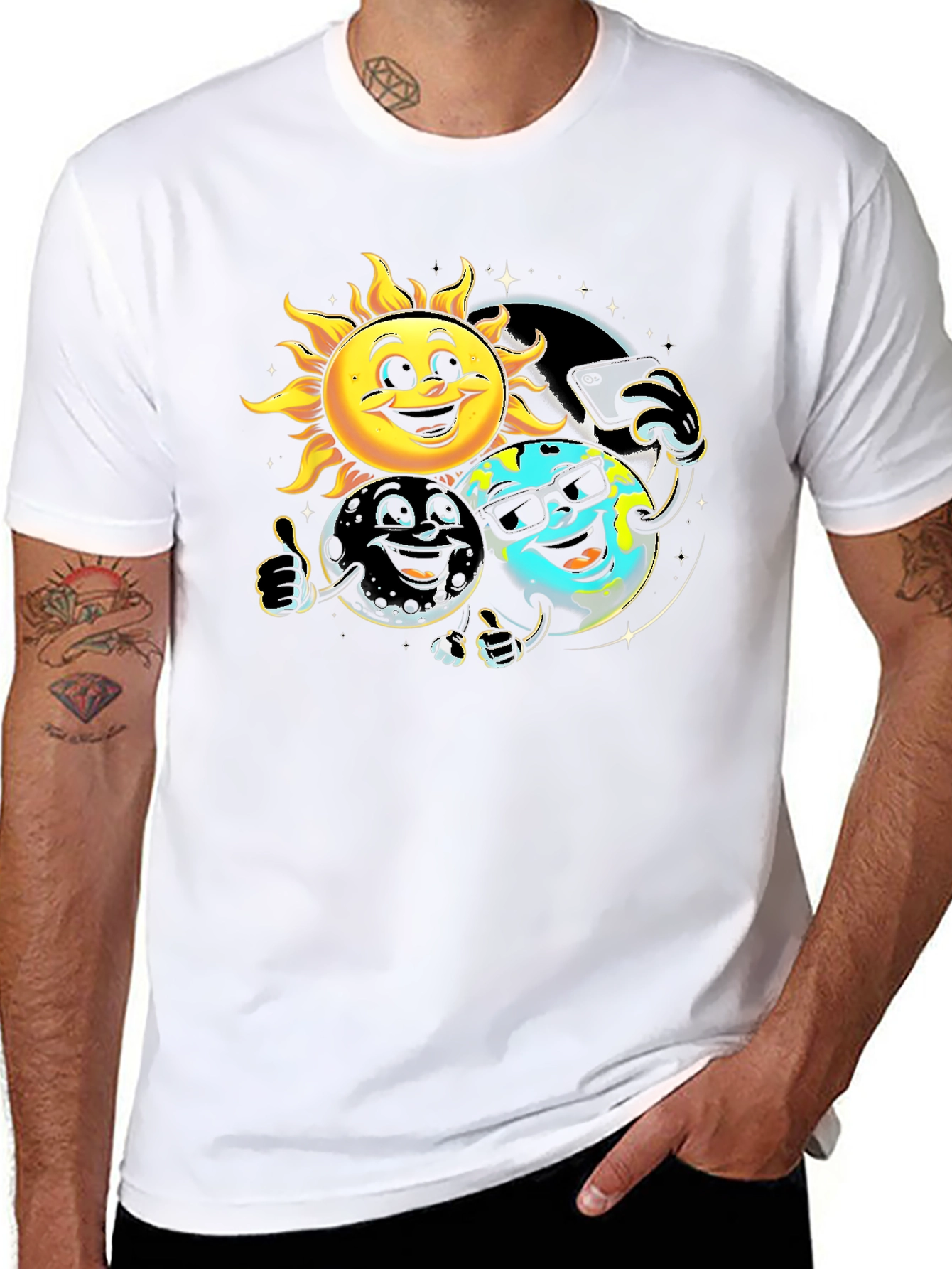 Black Cartoon Planet Selfie T-Shirt view 8