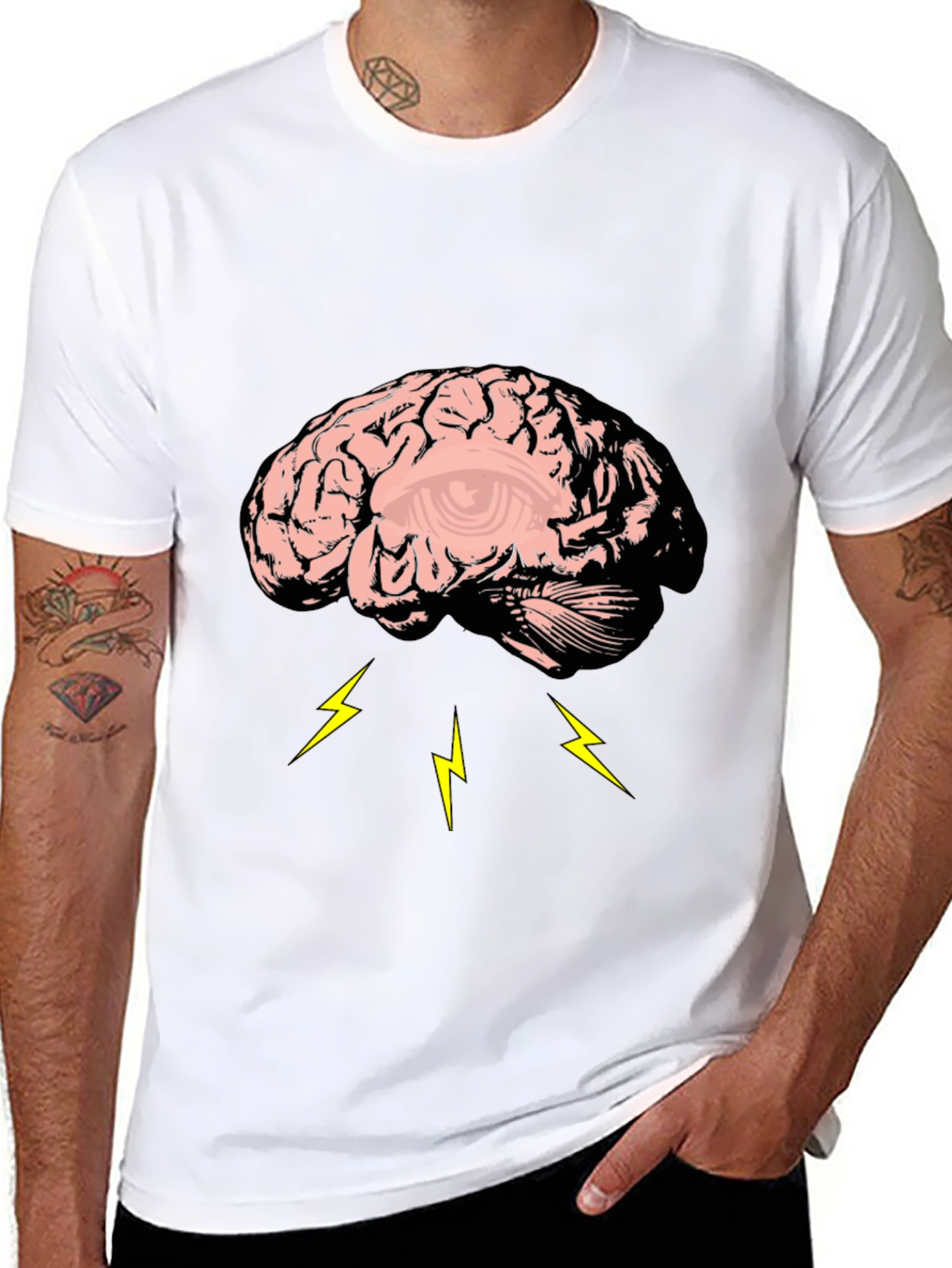 Brain Lightning Graphic Tee - Black Cotton T-Shirt - 8