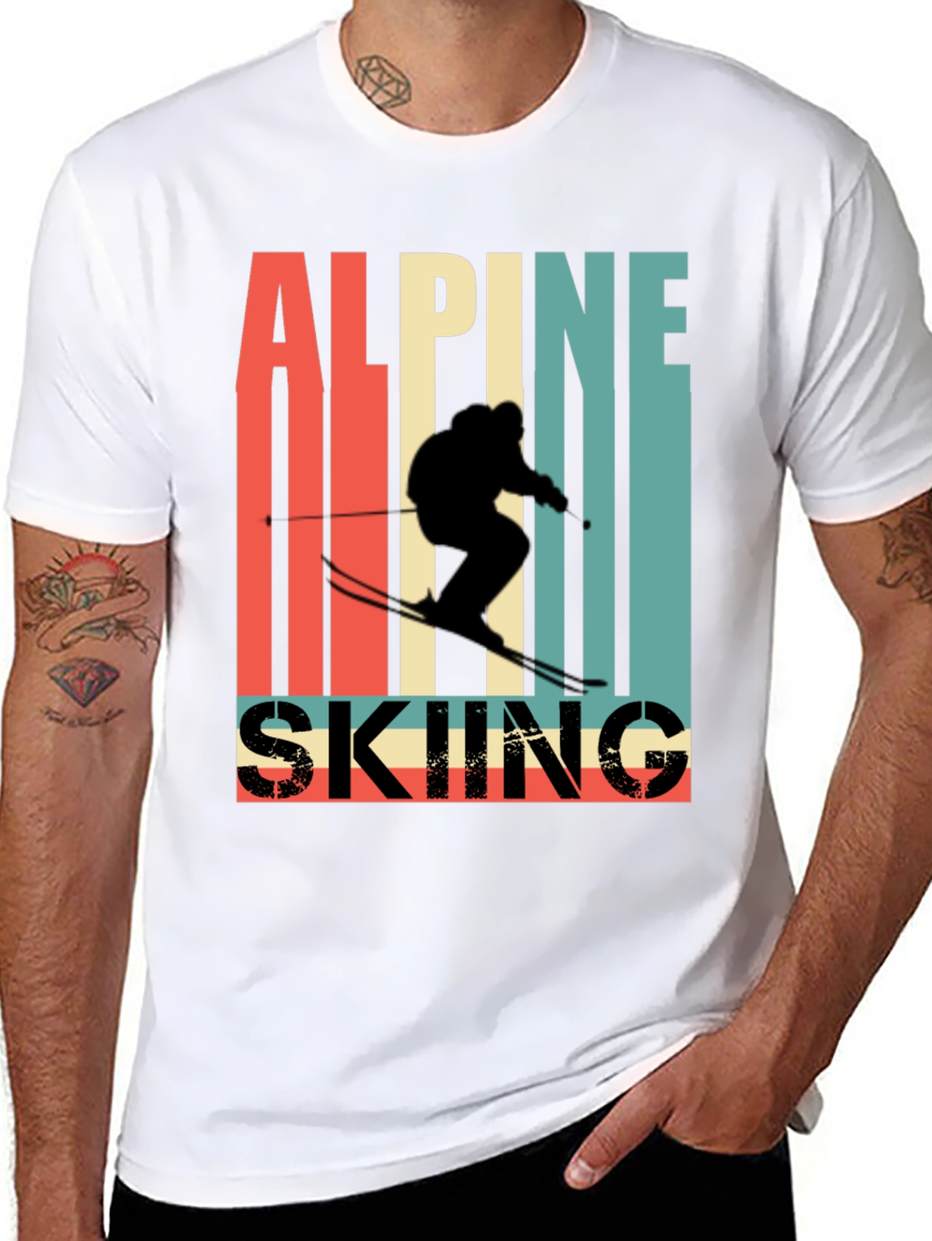 Black Alpine Skiing Retro T-Shirt view 8