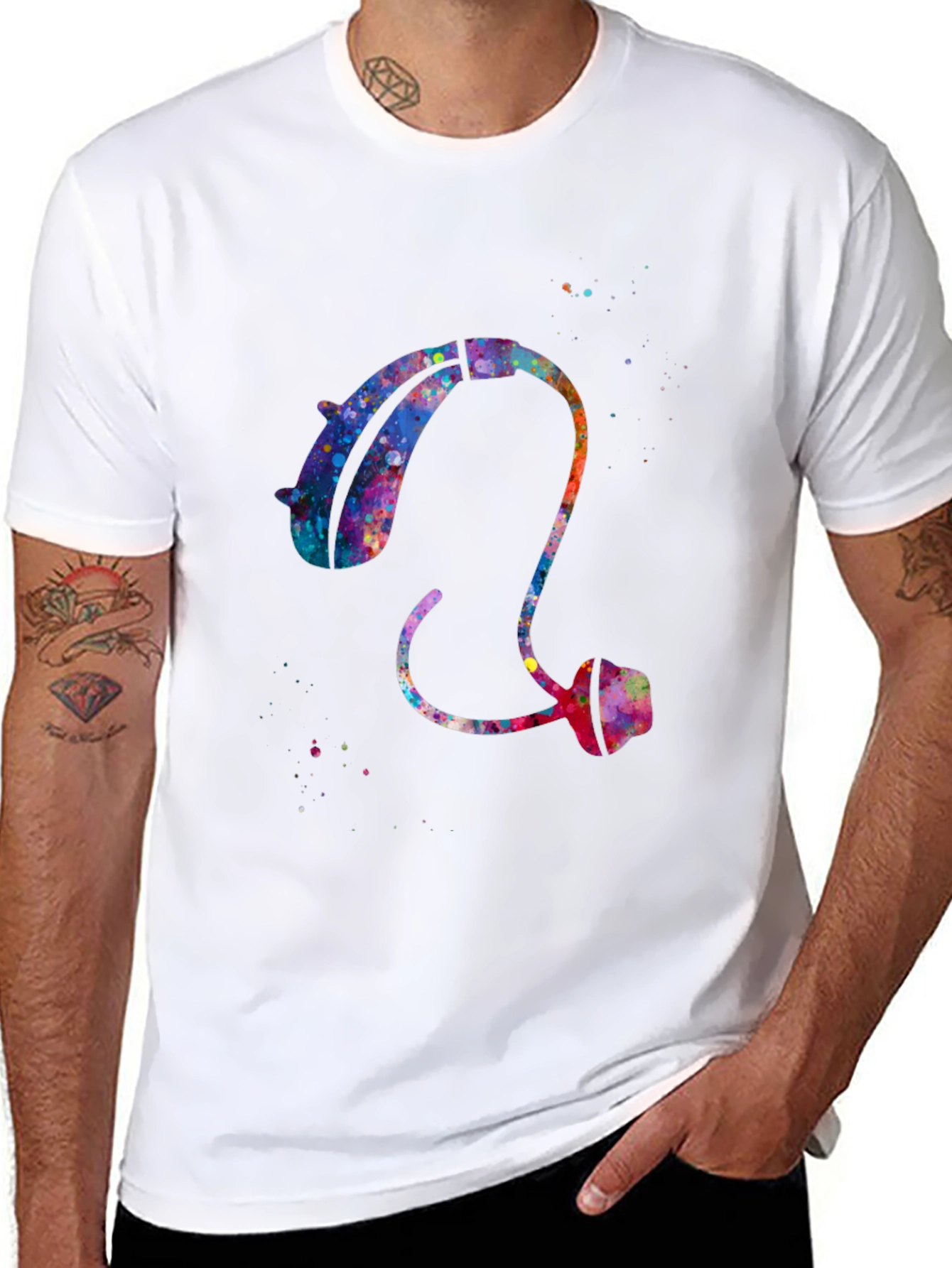 Black Watercolor Hearing Aid Tee - Black view 8