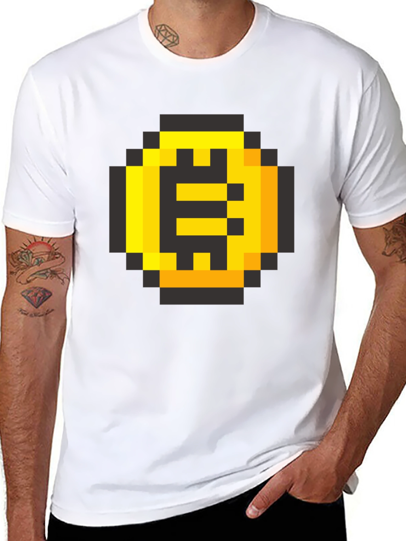 Black Pixel Gold Coin Black Tee - Retro Gaming Shirt view 8