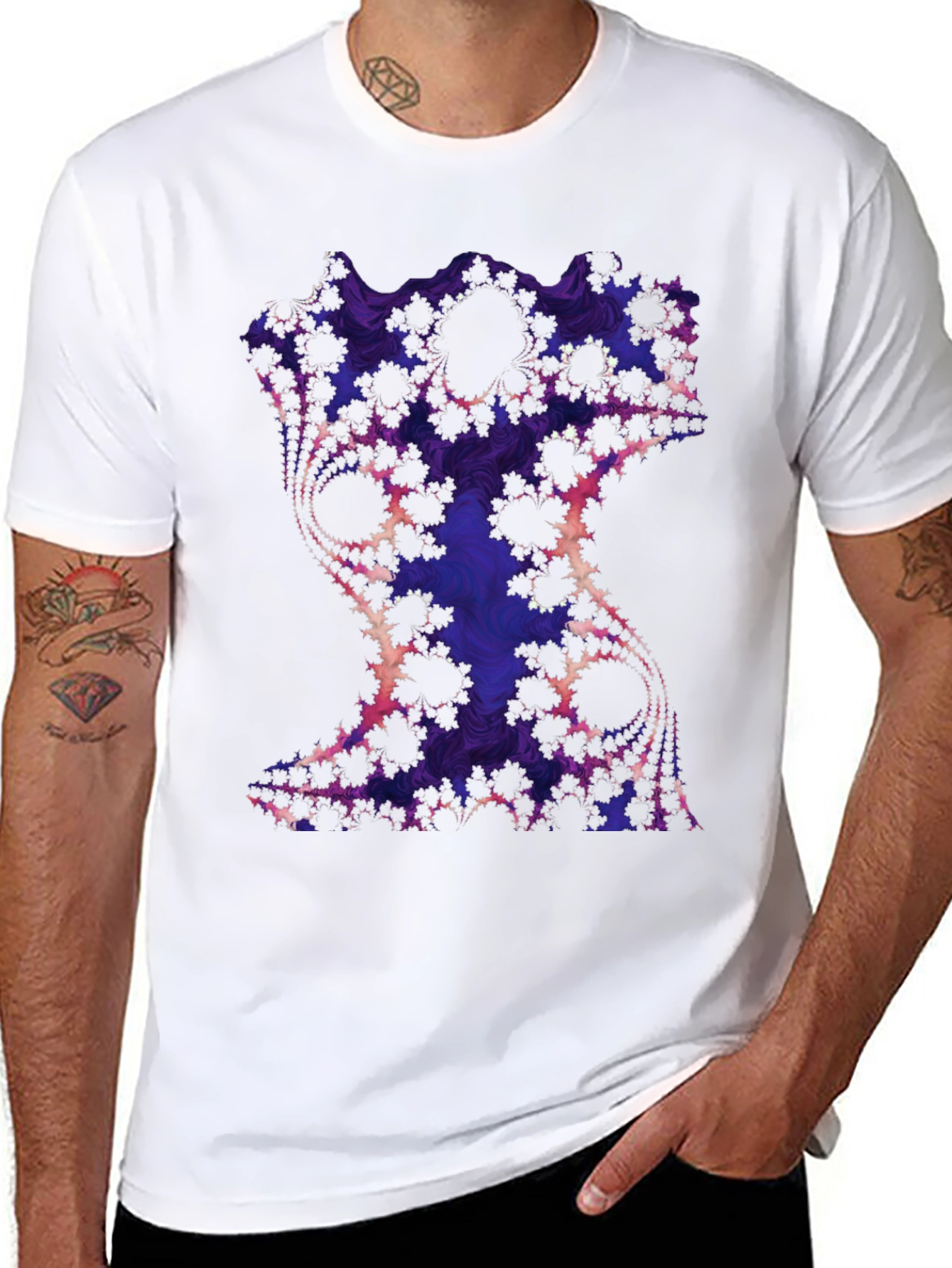 Black Fractal Art Graphic Tee - Black Cotton Blend view 8