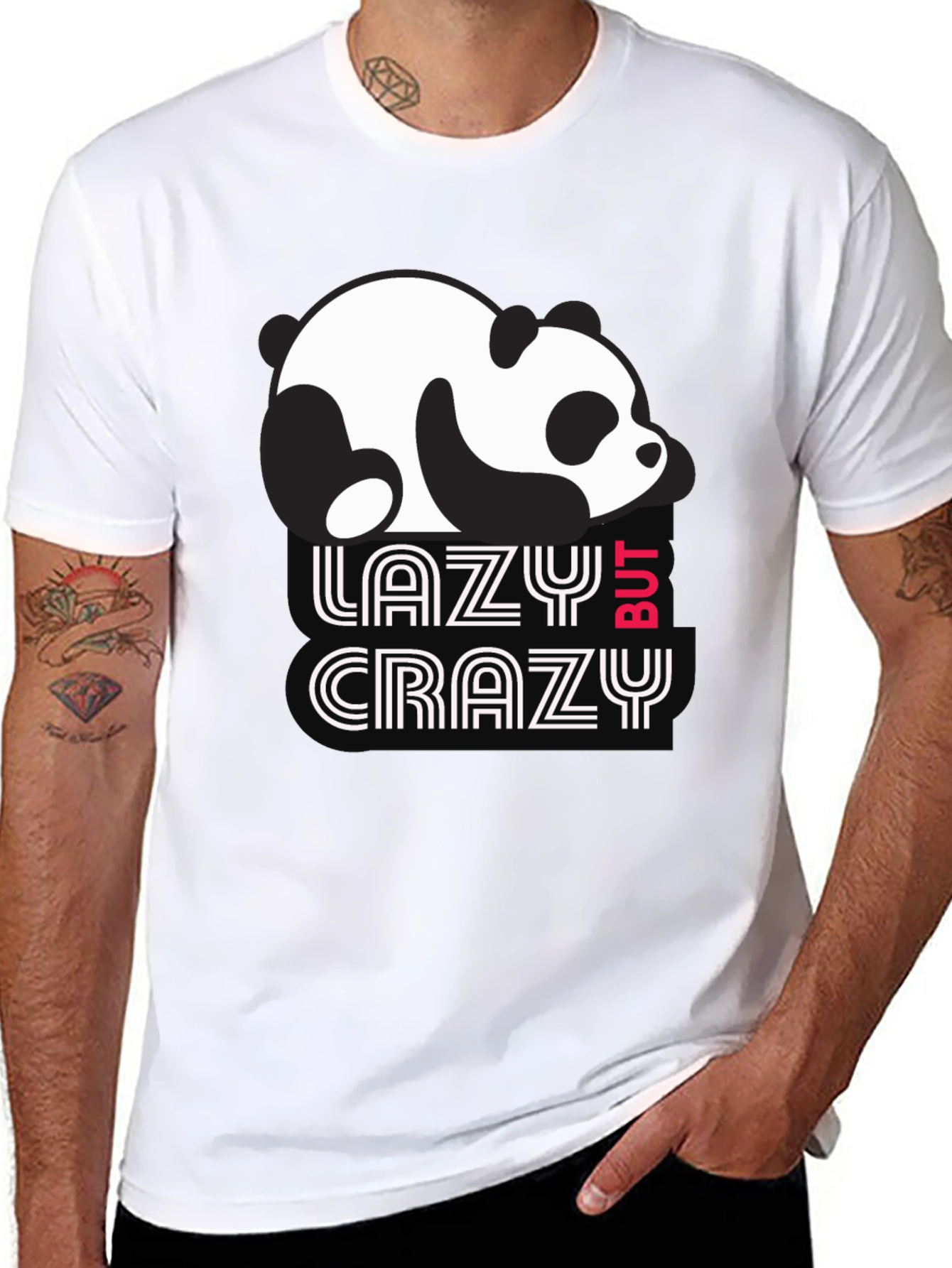 Black Lazy But Crazy Panda T-Shirt - Black Cotton Tee view 8