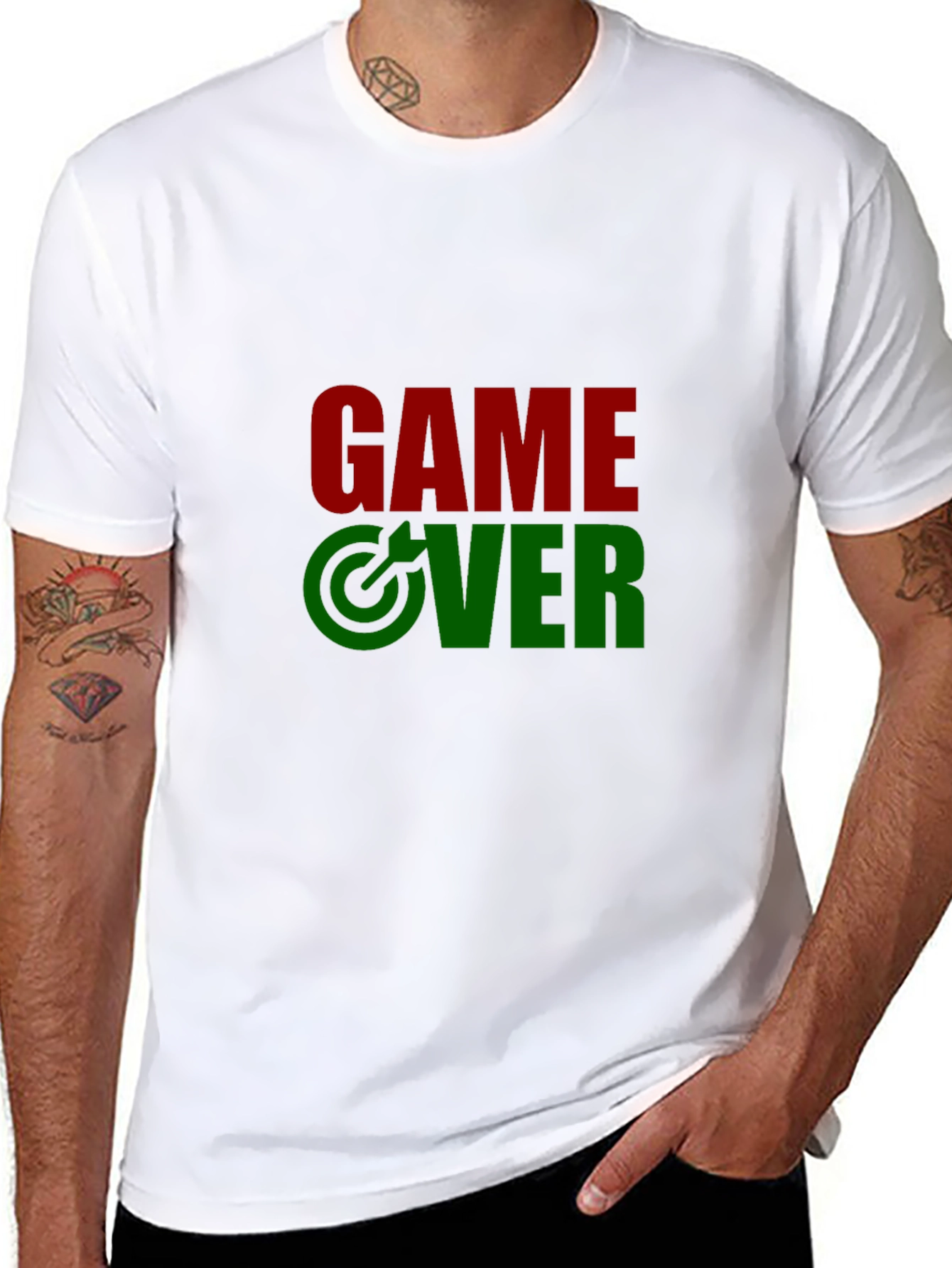 Black Game Over Graphic Print Crew Neck T-Shirt view 8