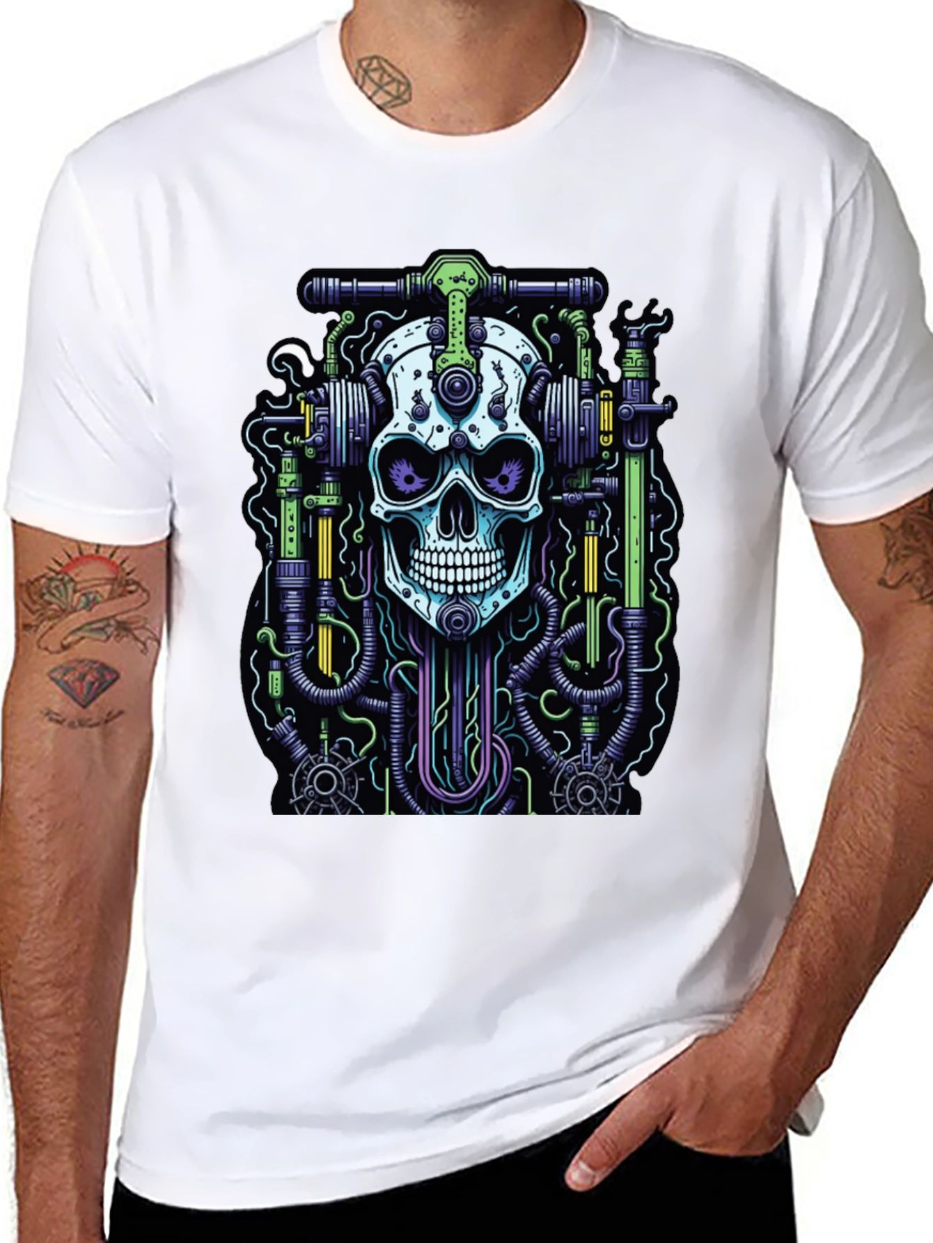 Black Skull Mechanic Graphic T-Shirt view 8