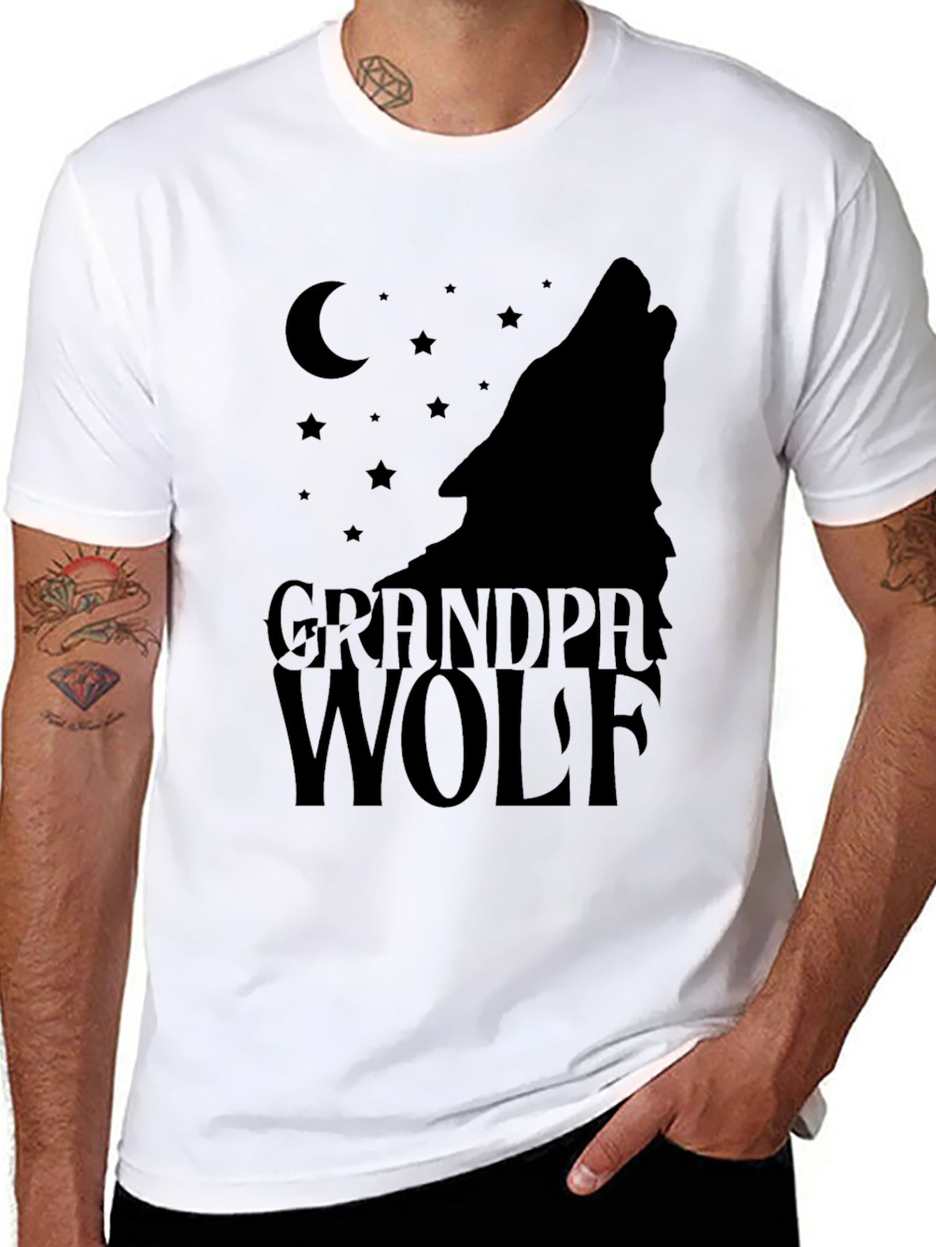 Black Grandpa Wolf T-Shirt - Men's Black Graphic Tee view 8