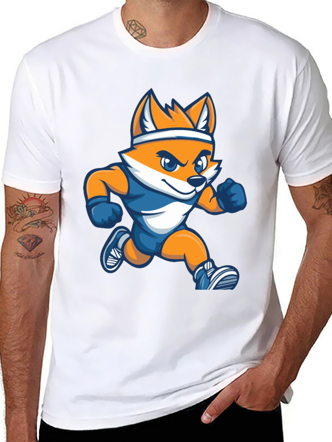 Black Running Fox Cartoon Black Tee view 8