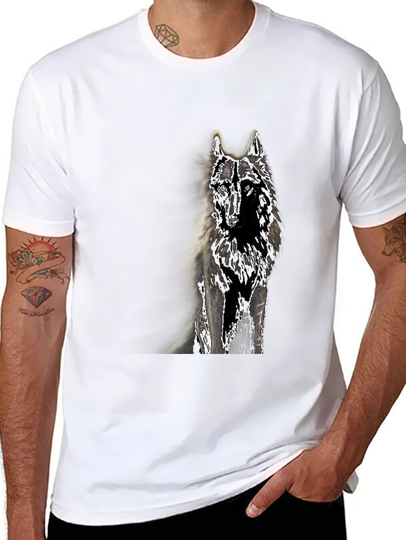 Black Wolf Graphic Tee - Black Cotton Blend T-Shirt view 8