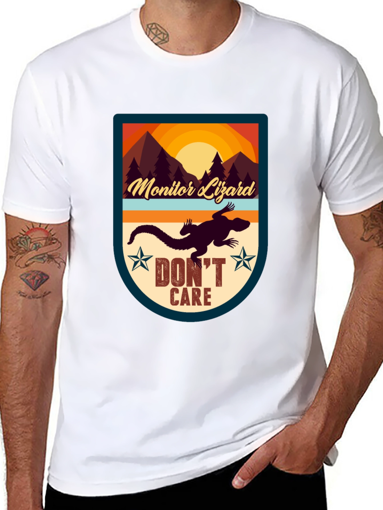 Black Monitor Lizard T-Shirt - "Don't Care" Graphic Tee view 8