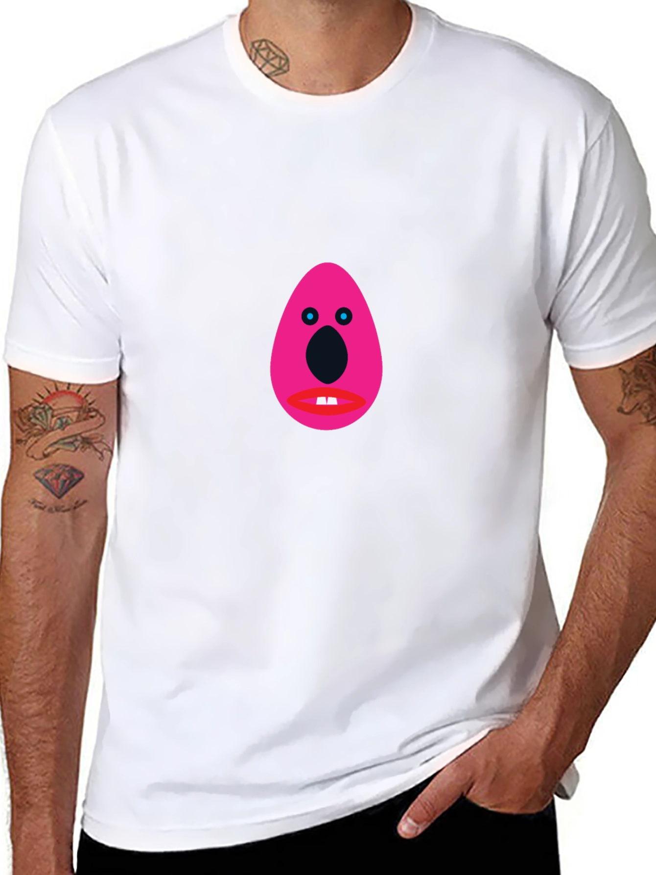 Black Funny Graphic Tee - Pink Egg Head Design view 8