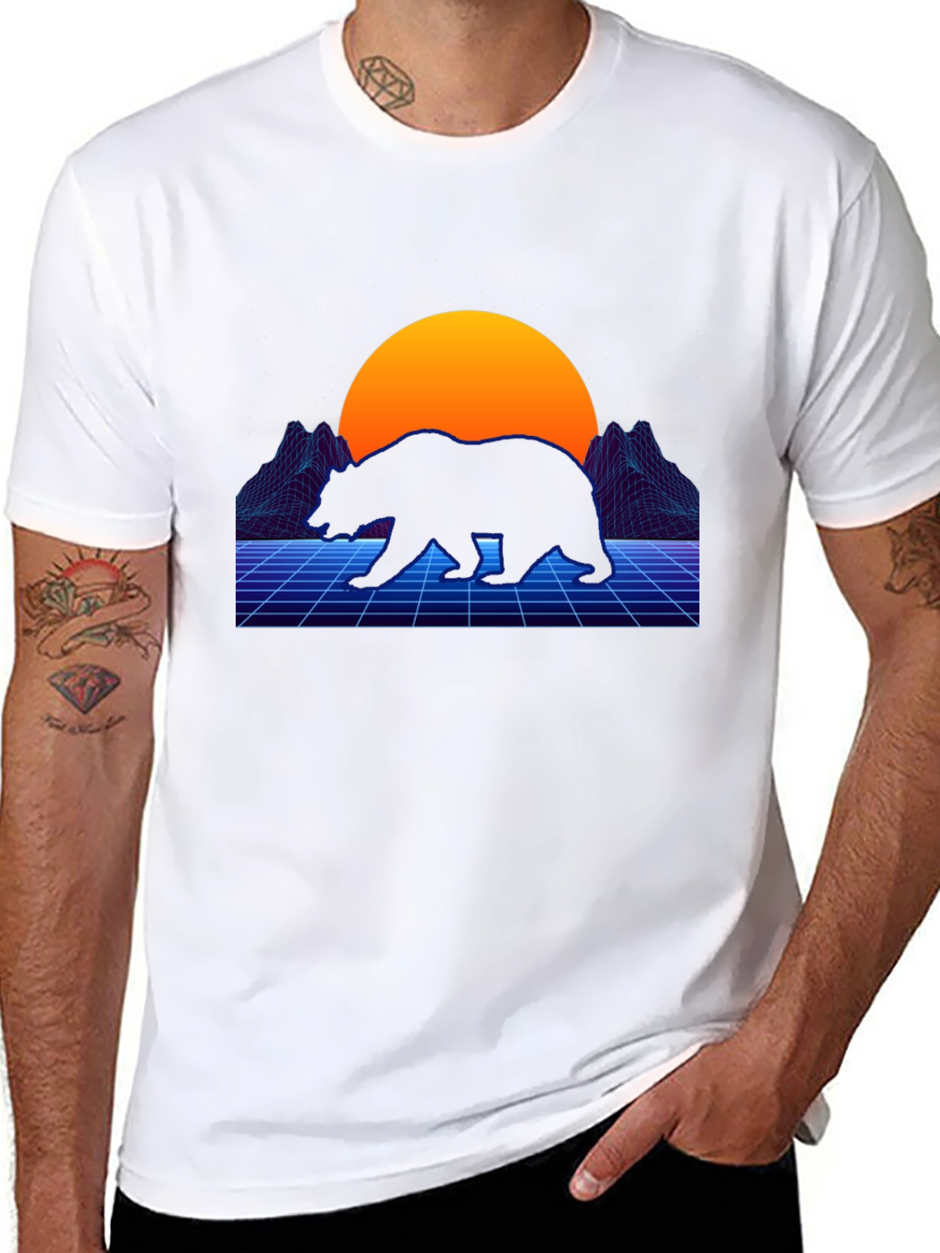 Black Retro Bear T-Shirt - Synthwave Style view 8