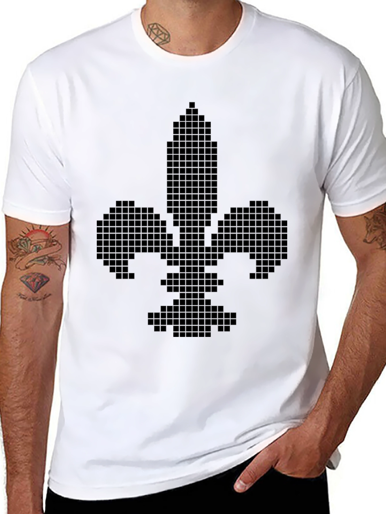 Black Pixel Fleur-de-lis Black T-Shirt view 8