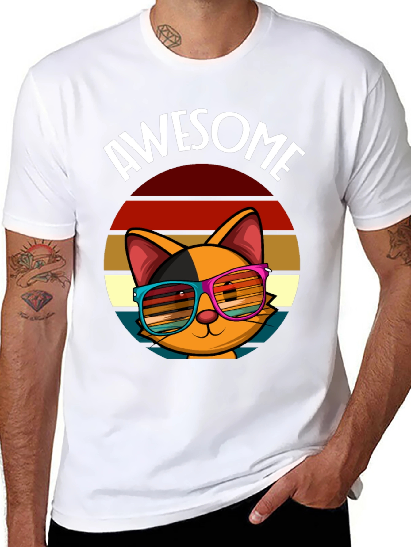 Black Awesome Cat T-Shirt with Retro Sunglasses view 8