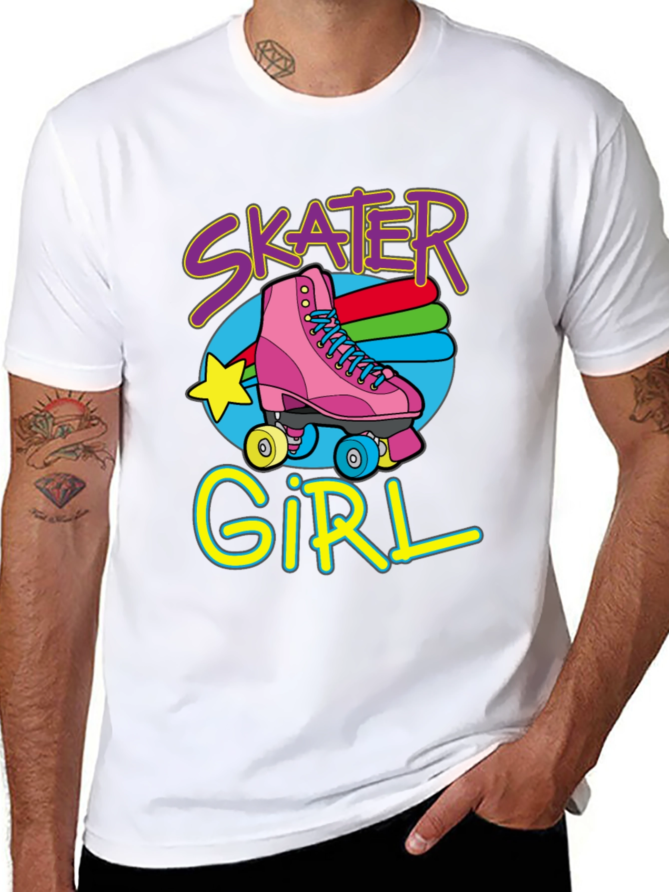 Black Skater Girl T-Shirt: Retro Roller Skate Design view 8