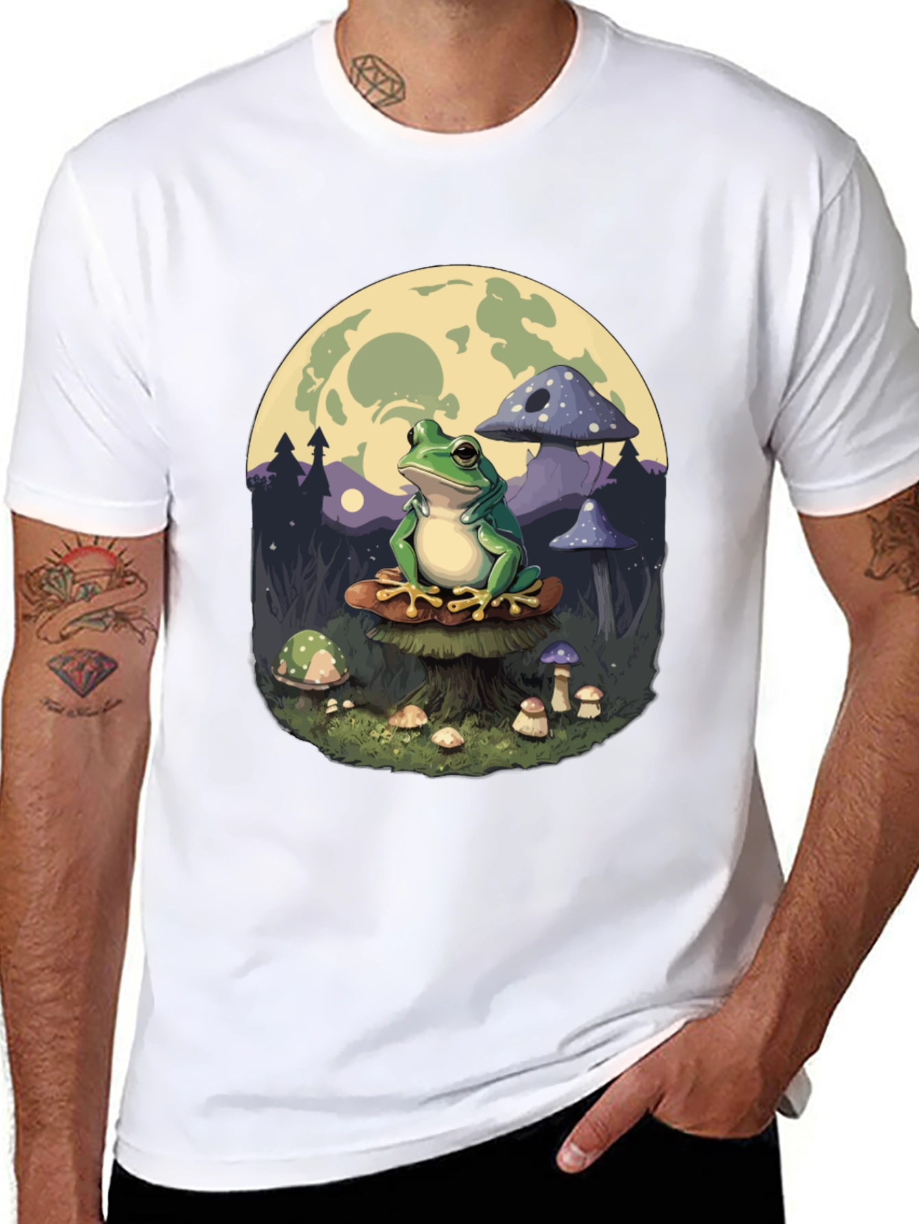 Black Frog on Mushroom T-Shirt - Whimsical Design view 8