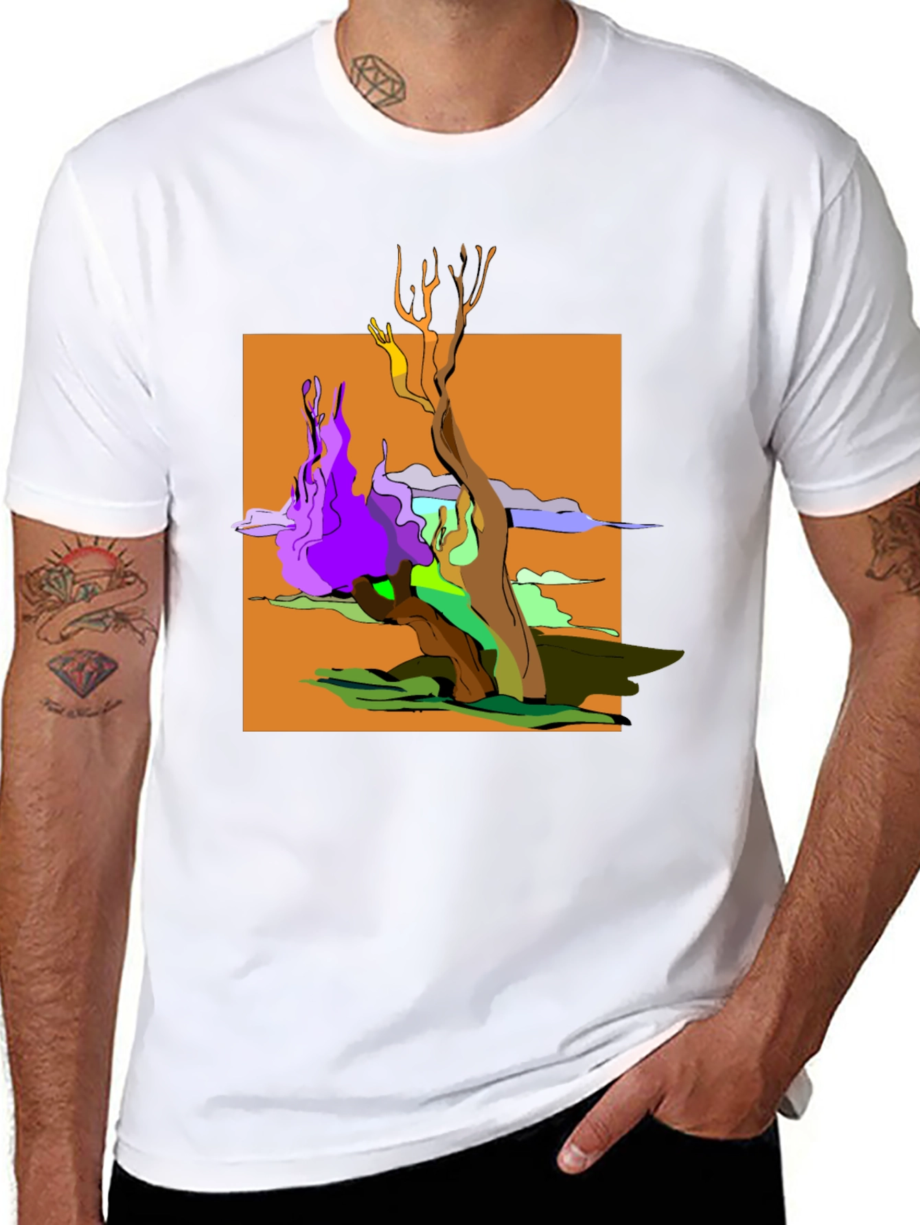 Black Abstract Tree Graphic Black T-Shirt view 8